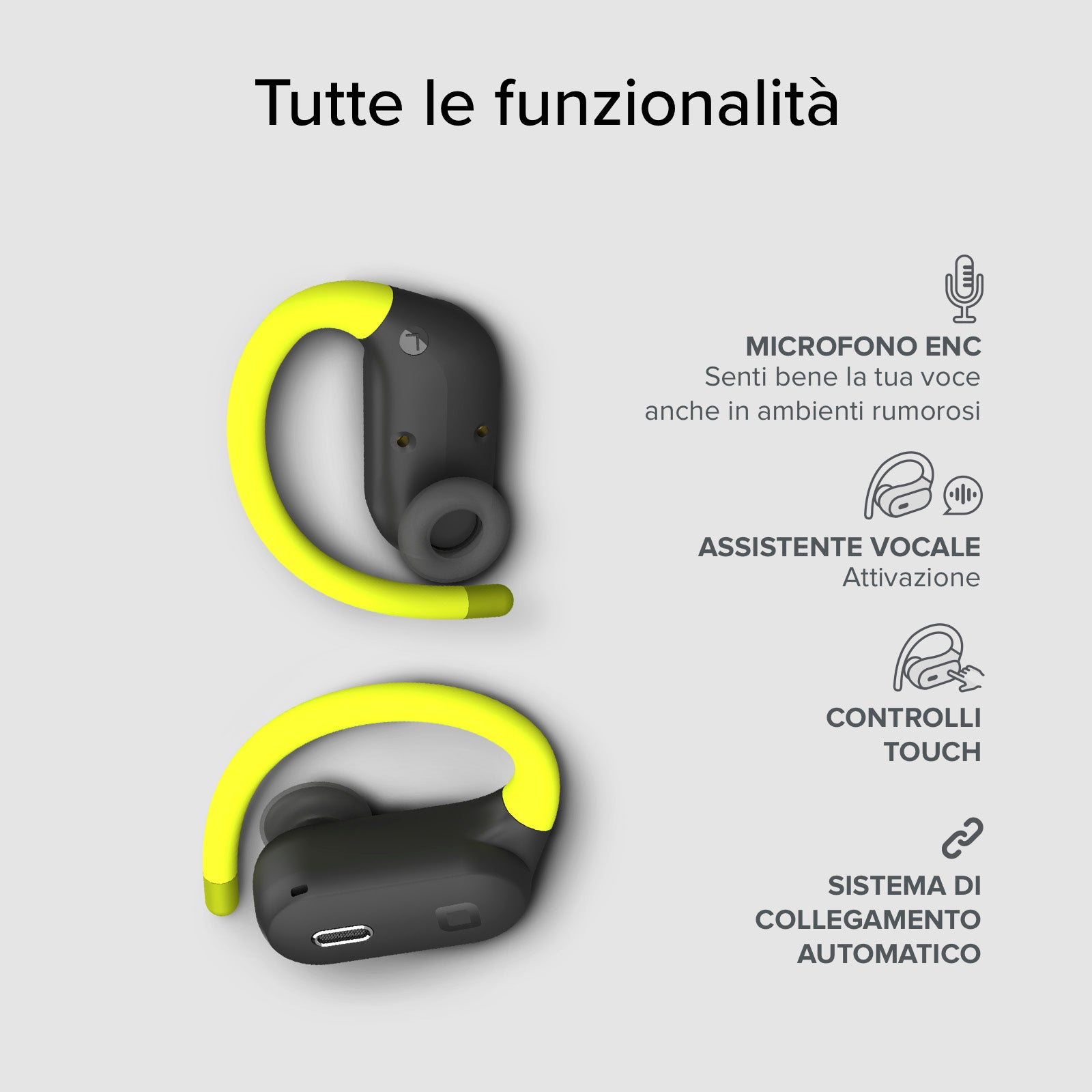 Sports ear-hook earphones with Active Noise Cancelling (ANC) technology