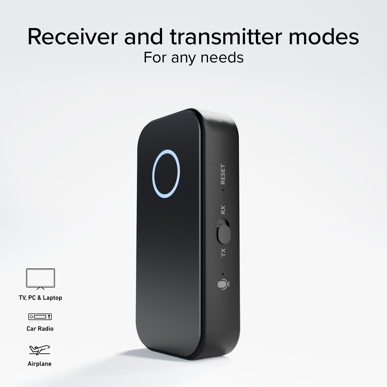 2-in-1 RX/TX wireless audio adapter with universal 3.5&nbsp;mm jack