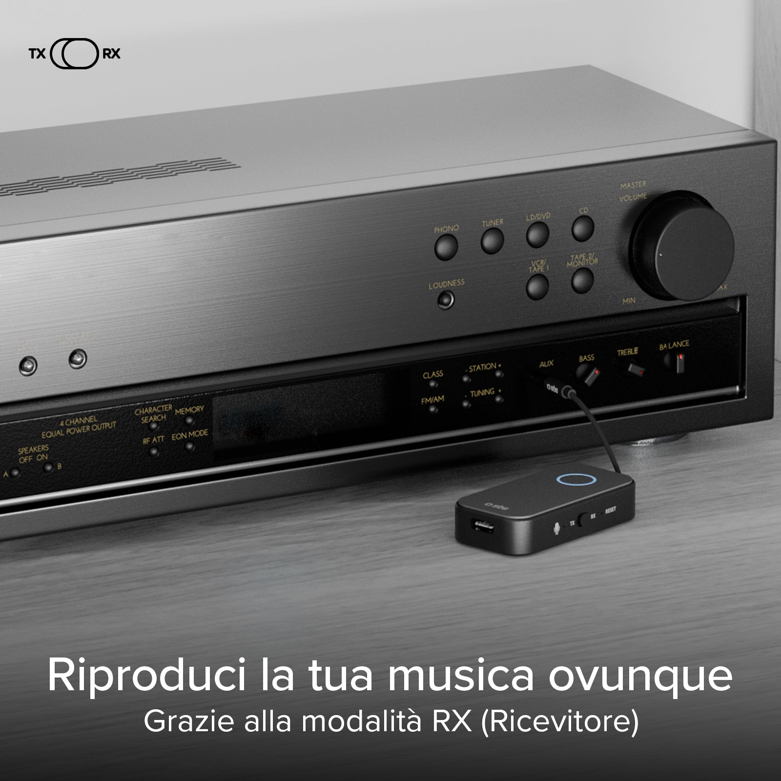 2-in-1 RX/TX wireless audio adapter with universal 3.5&nbsp;mm jack