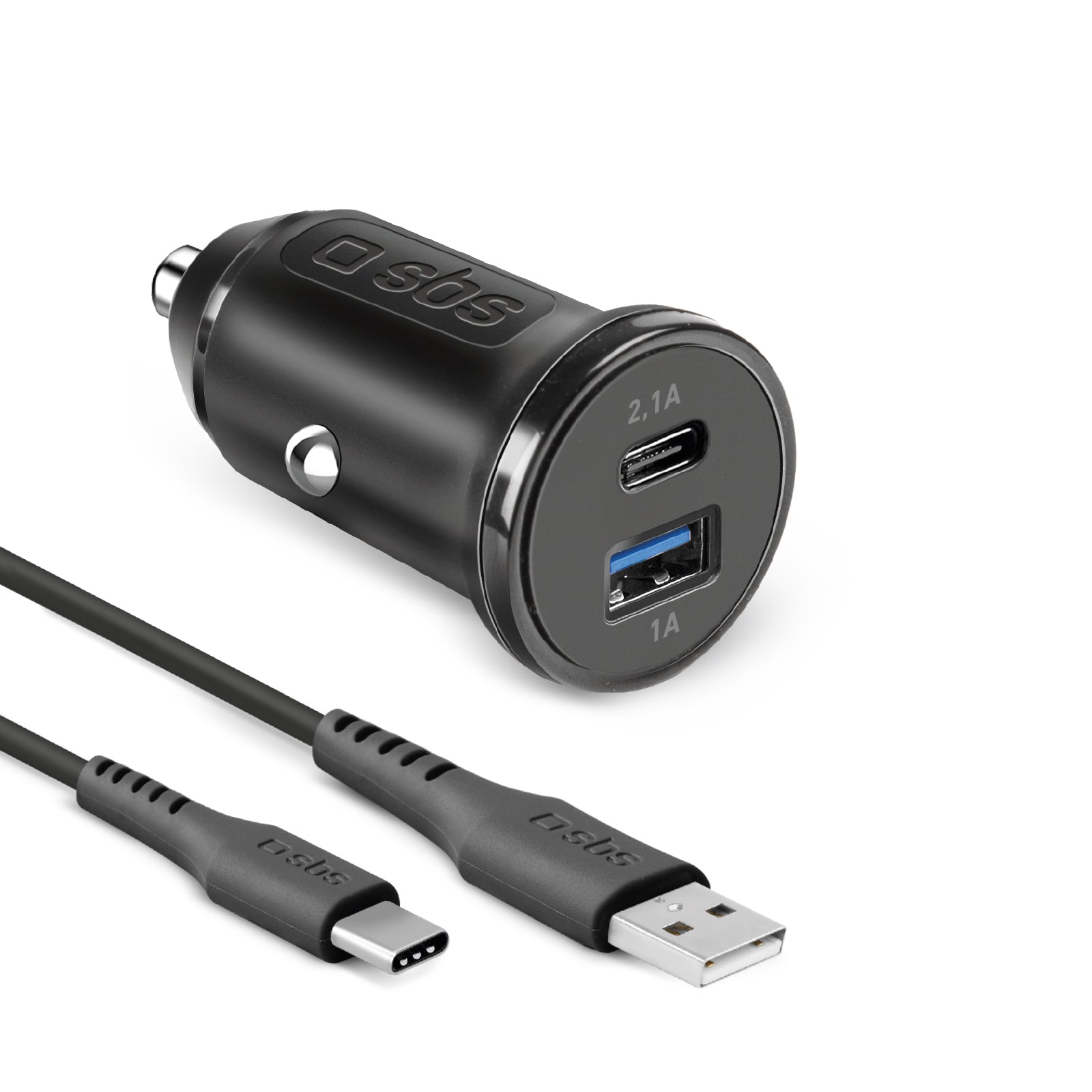 Kit caricatore auto 10 Watt - due porte USB e cavo USB e USB-C incluso