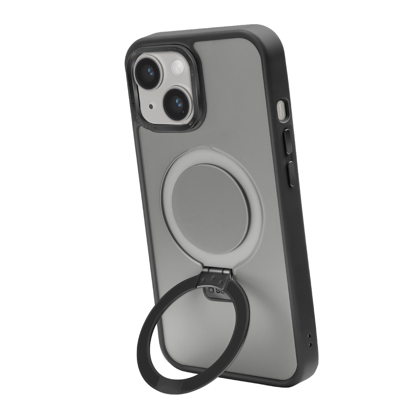 Cover compatibile ricarica MagSafe con anello stand per iPhone 15