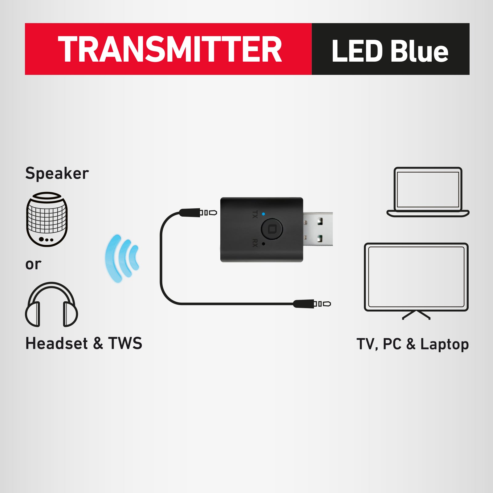 Kabelloser Adapter mit USB-Anschluss und 3,5-mm-Klinkenkabel