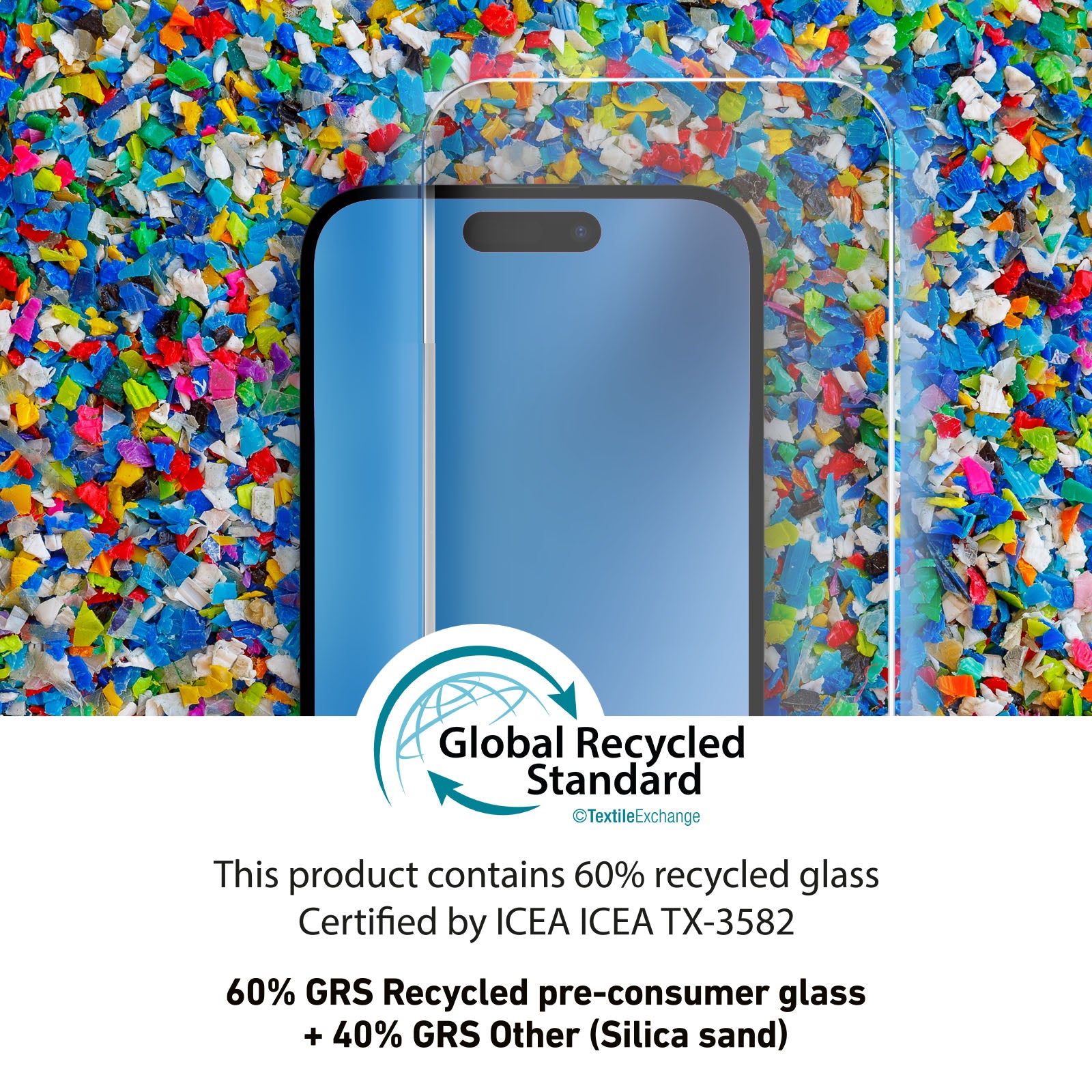 Vetrino eco-sostenibile in materiali riciclati per iPhone 15