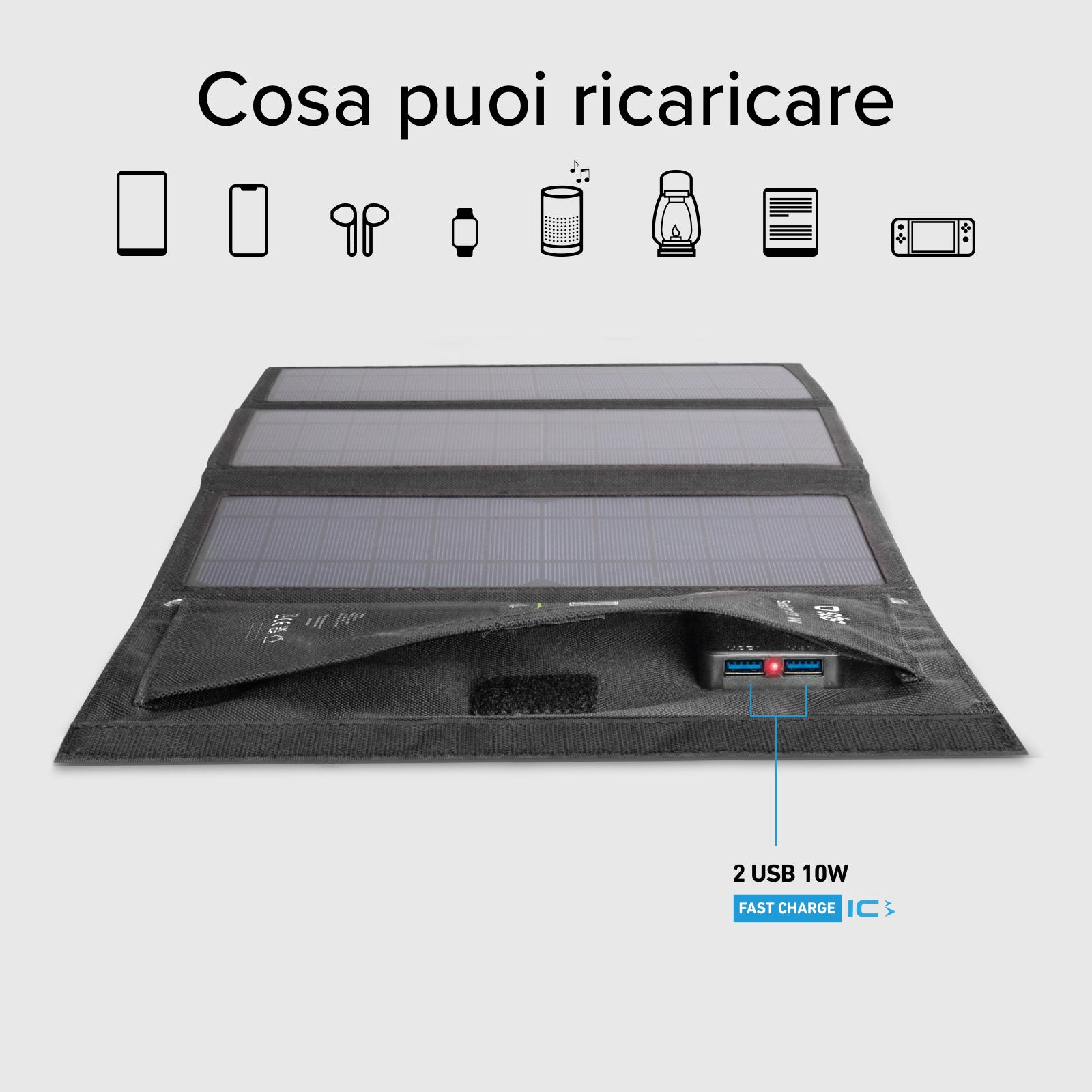Caricatore caricabatterie portatile solare da 21 Watt