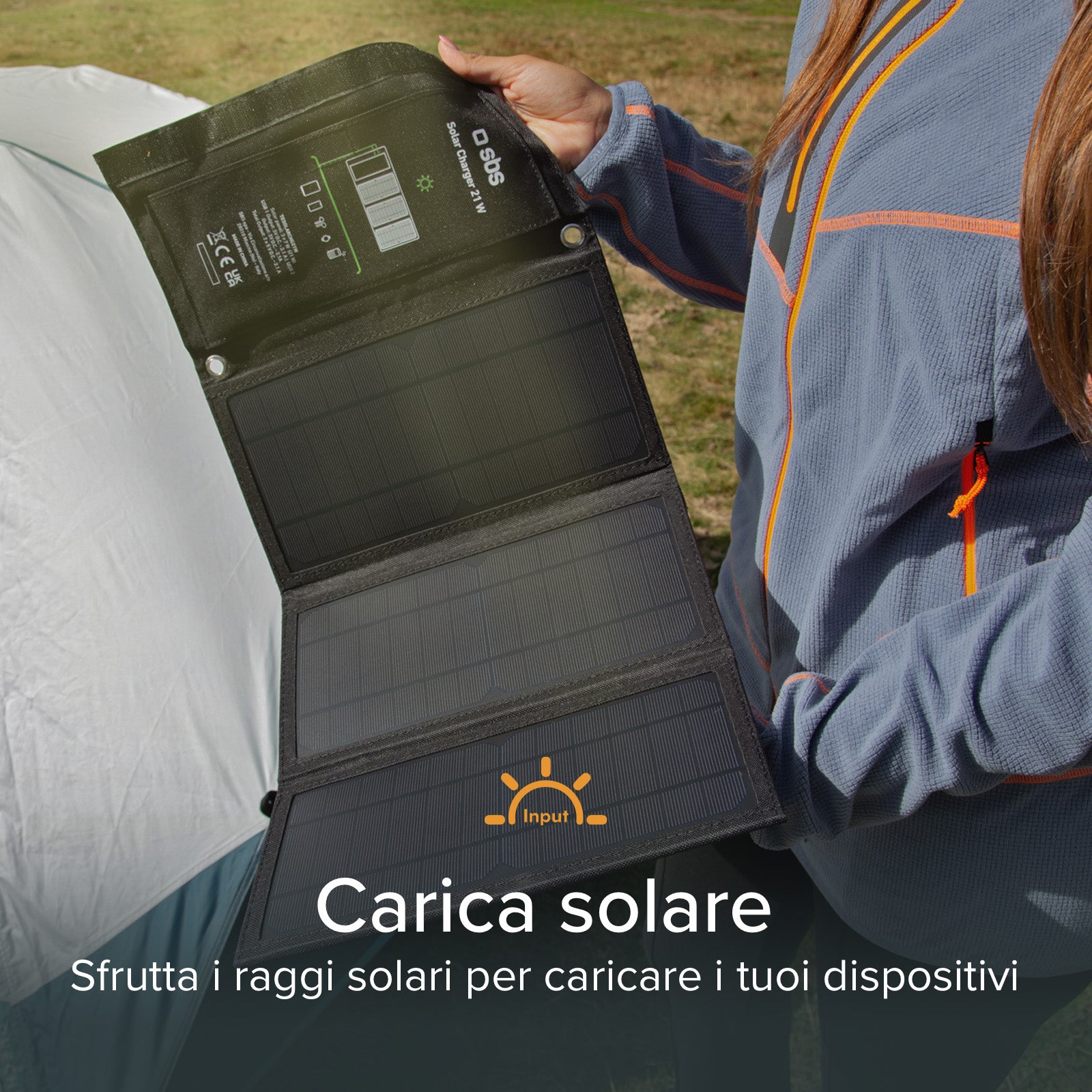 Caricatore caricabatterie portatile solare da 21 Watt