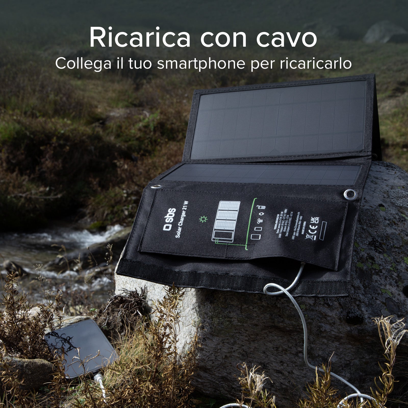 Caricatore caricabatterie portatile solare da 21 Watt