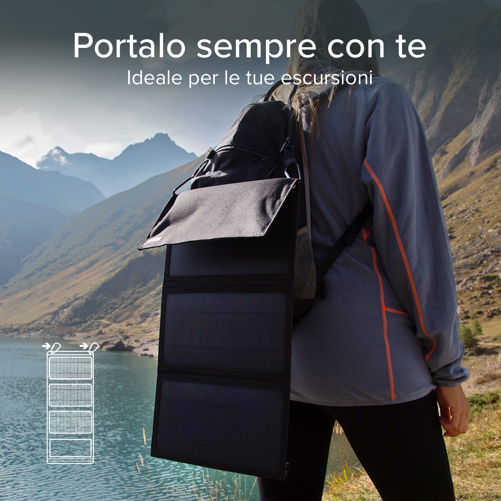 Caricatore caricabatterie portatile solare da 21 Watt
