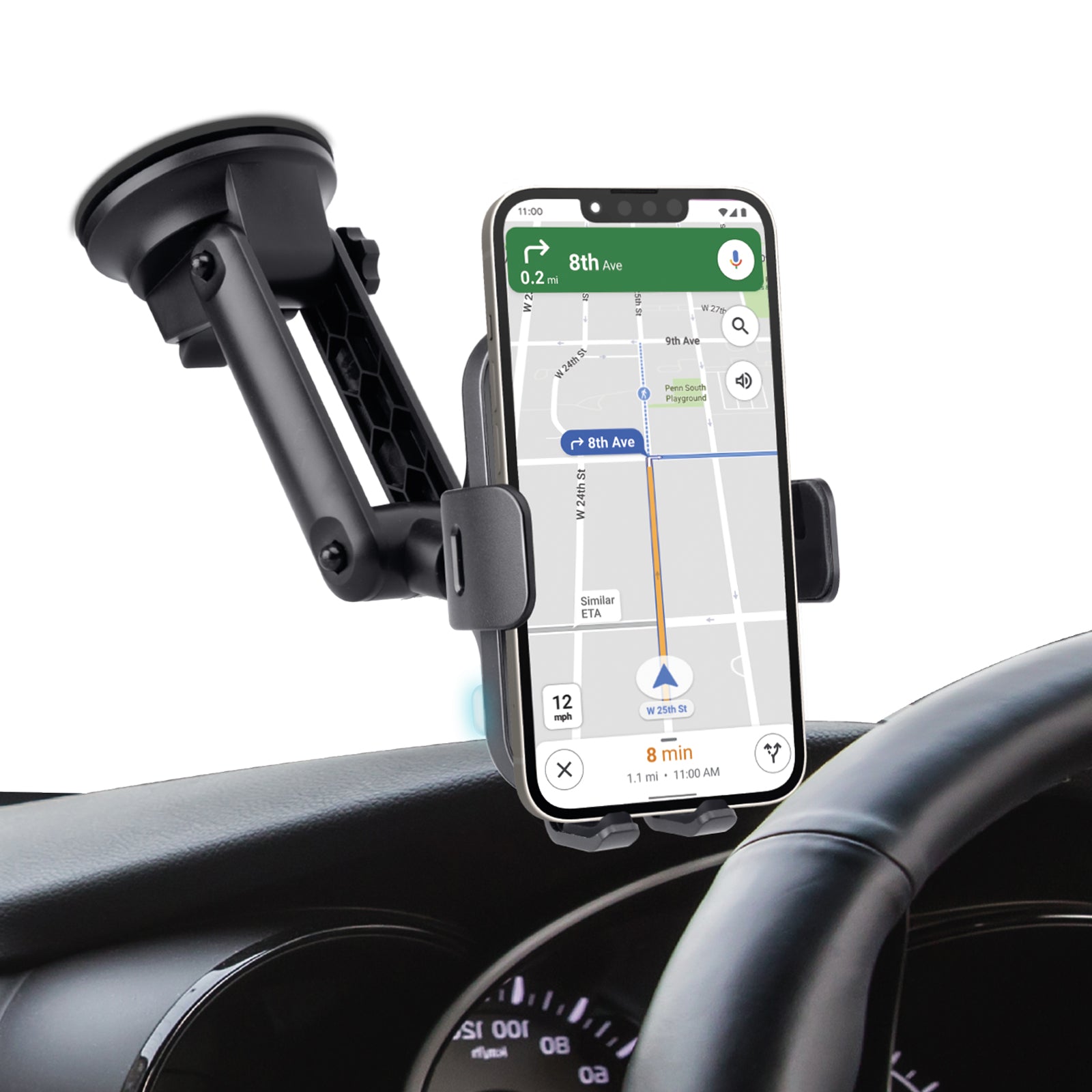 Supporto auto per parabrezza e cruscotto con ricarica wireless da 15W