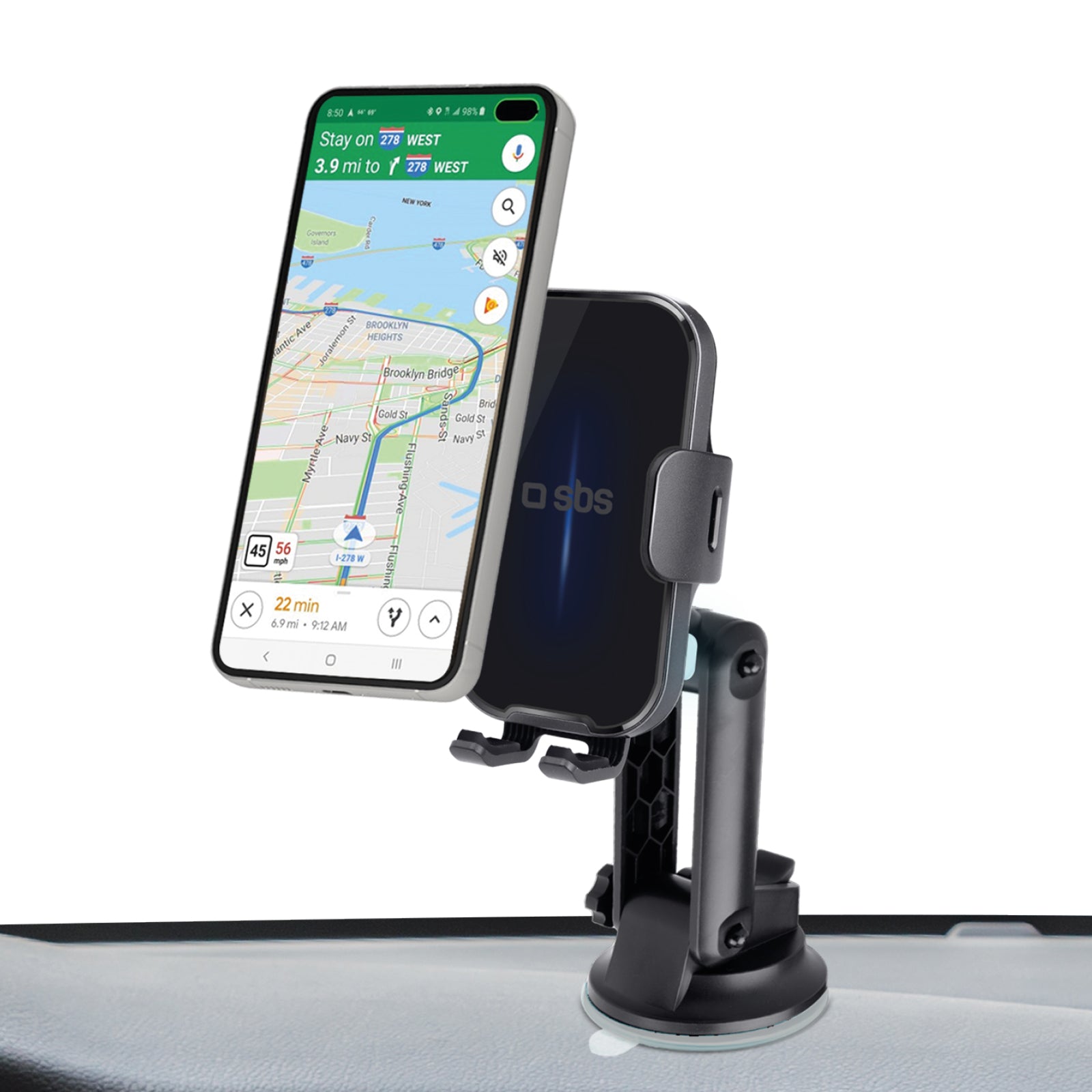 Supporto auto per parabrezza e cruscotto con ricarica wireless da 15W