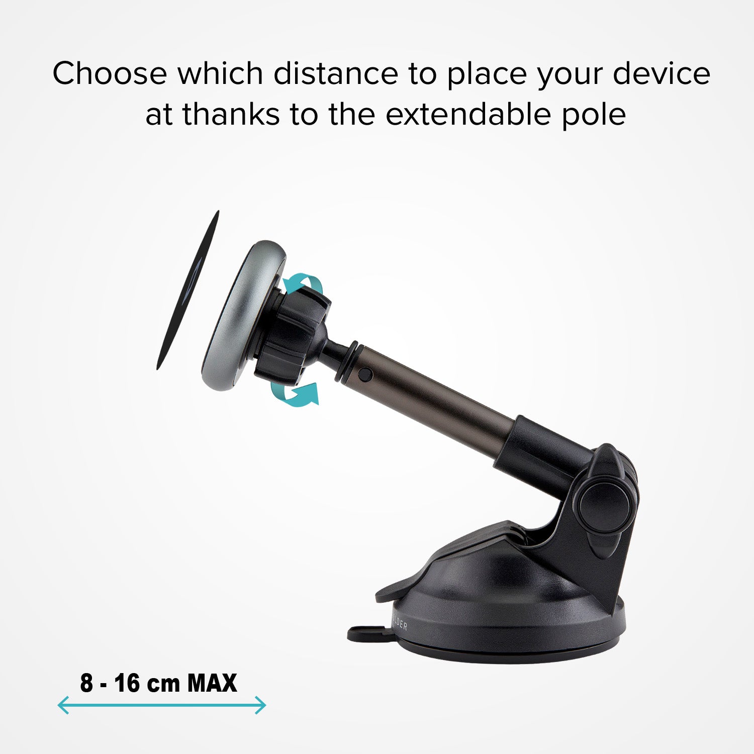 Supporto auto magnetico per telefono con asta telescopica e fissaggio a ventosa