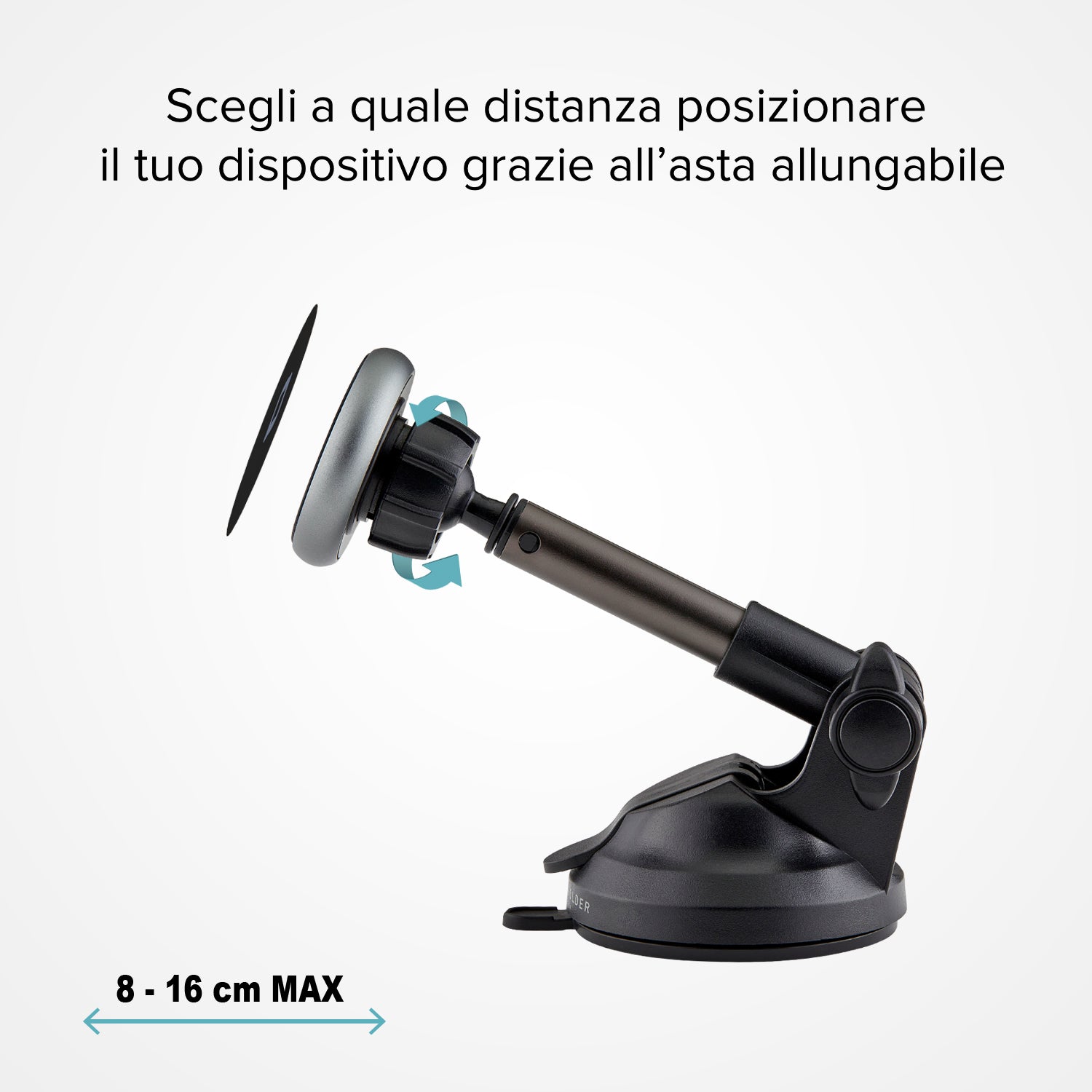 Supporto auto magnetico per telefono con asta telescopica e fissaggio a ventosa