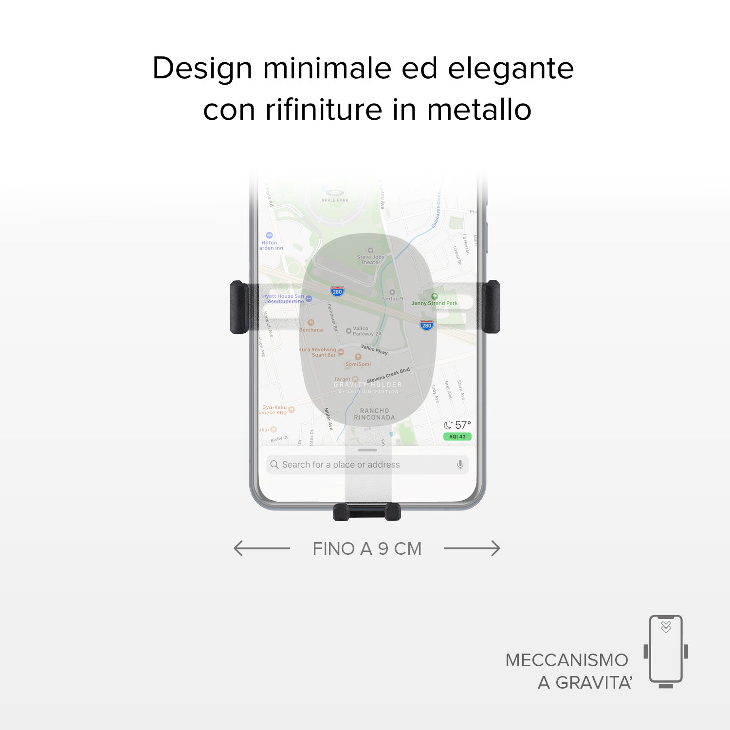 Gravity - Supporto auto per telefono con meccanismo a gravità