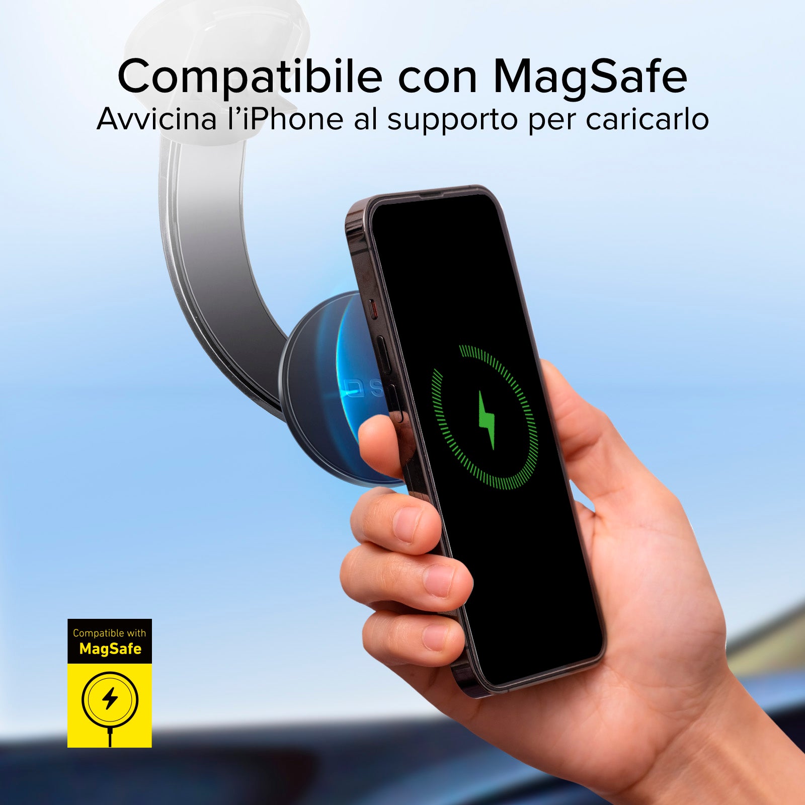 Suction cup car holder for smartphones with wireless charging