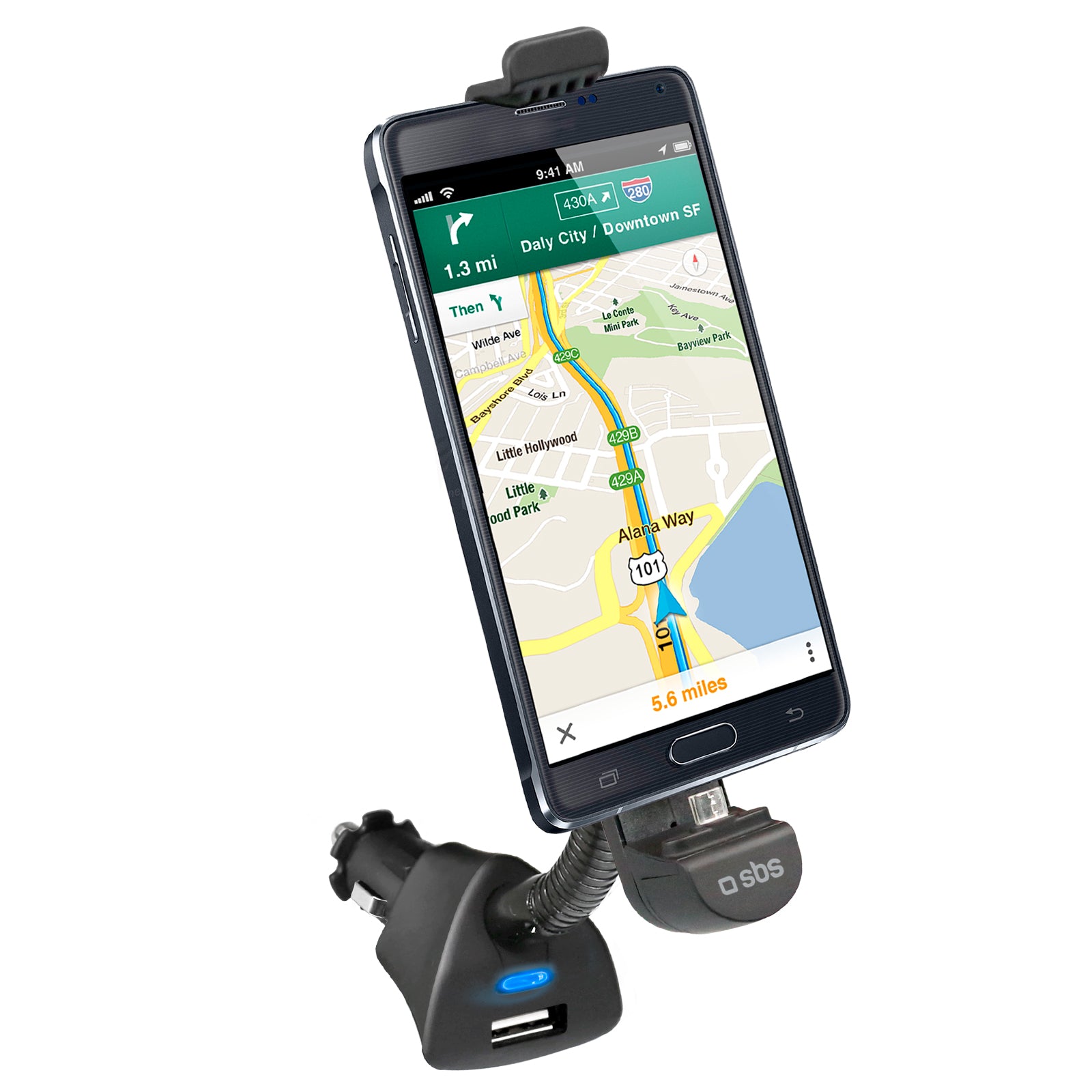Autohalterung mit Micro-USB-Anschluss und USB-Port für Smartphones bis 5,5"