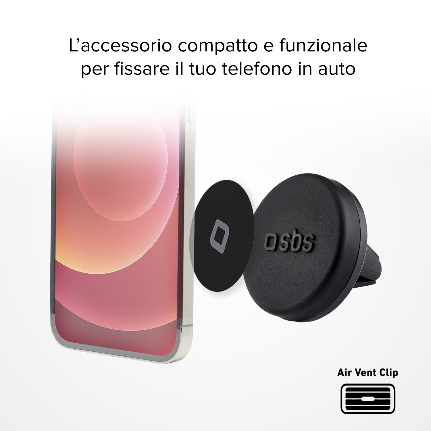 Supporto auto rotondo magnetico per telefono con fissaggio a clip