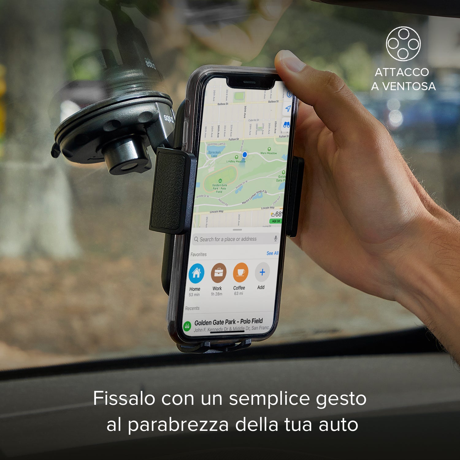 Supporto auto per telefono con fissaggio a ventosa