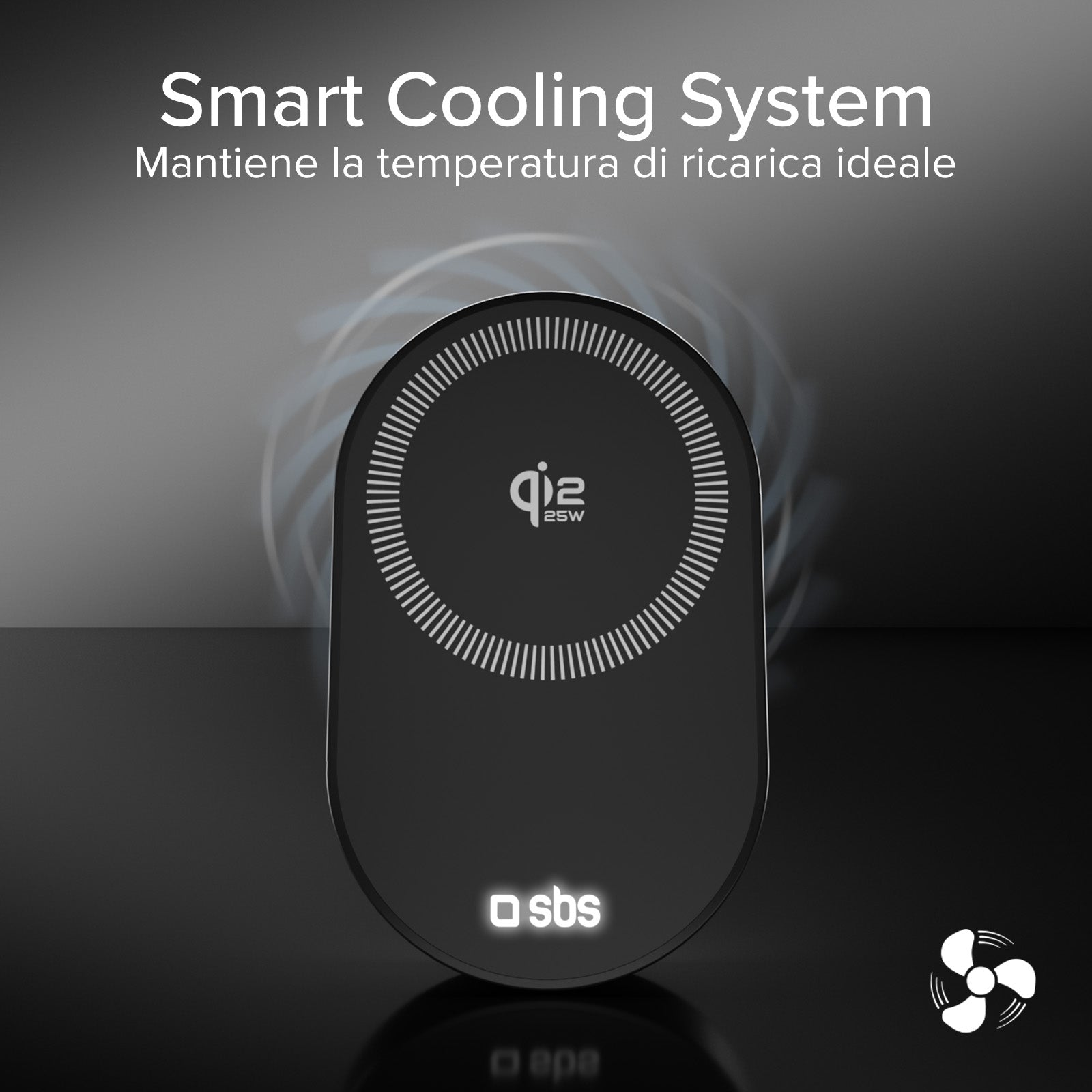 Supporto auto con ricarica magnetica Qi2.2 da 25 W e ventola di raffreddamento
