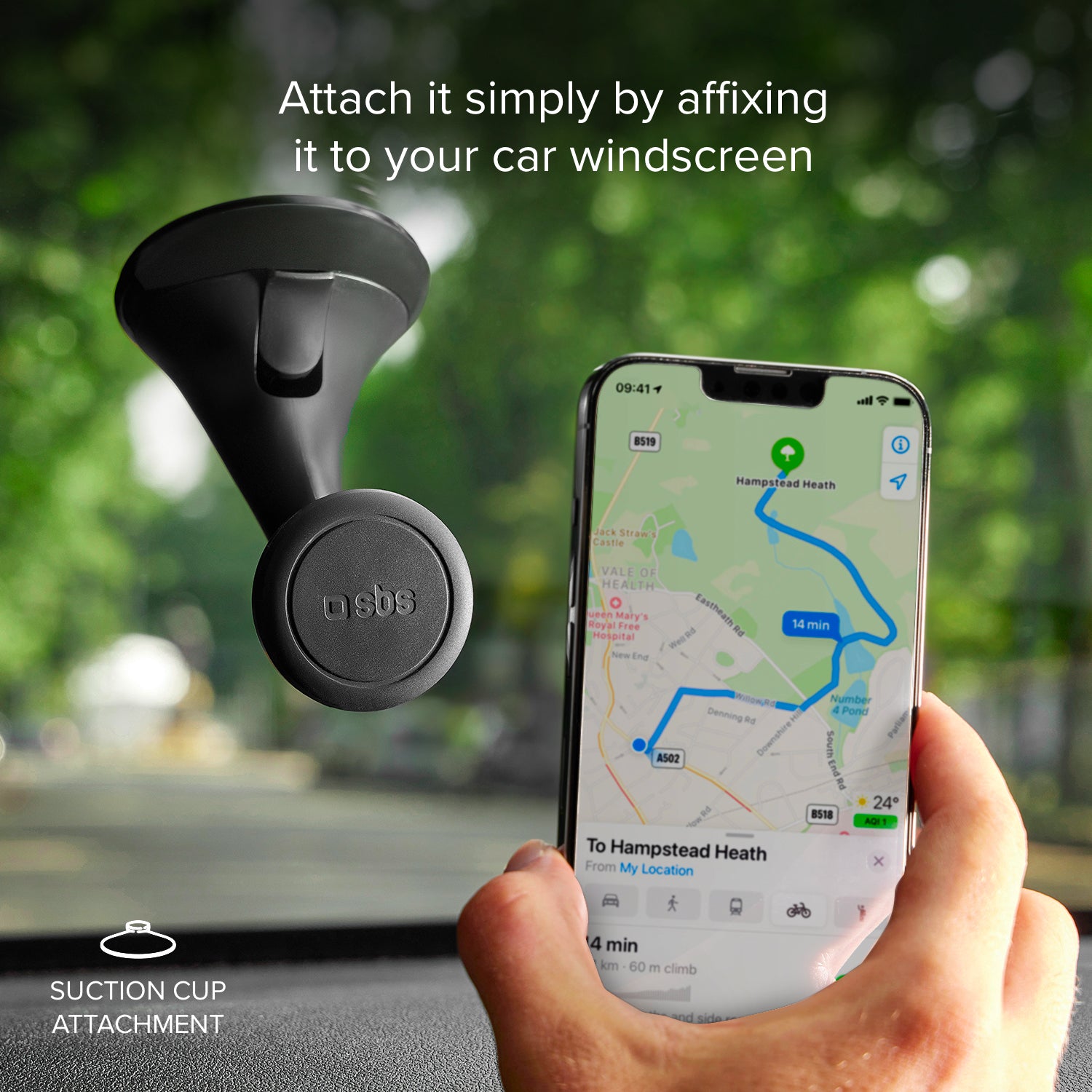 Wind Wide - Supporto auto orientabile per telefono con fissaggio a ventosa