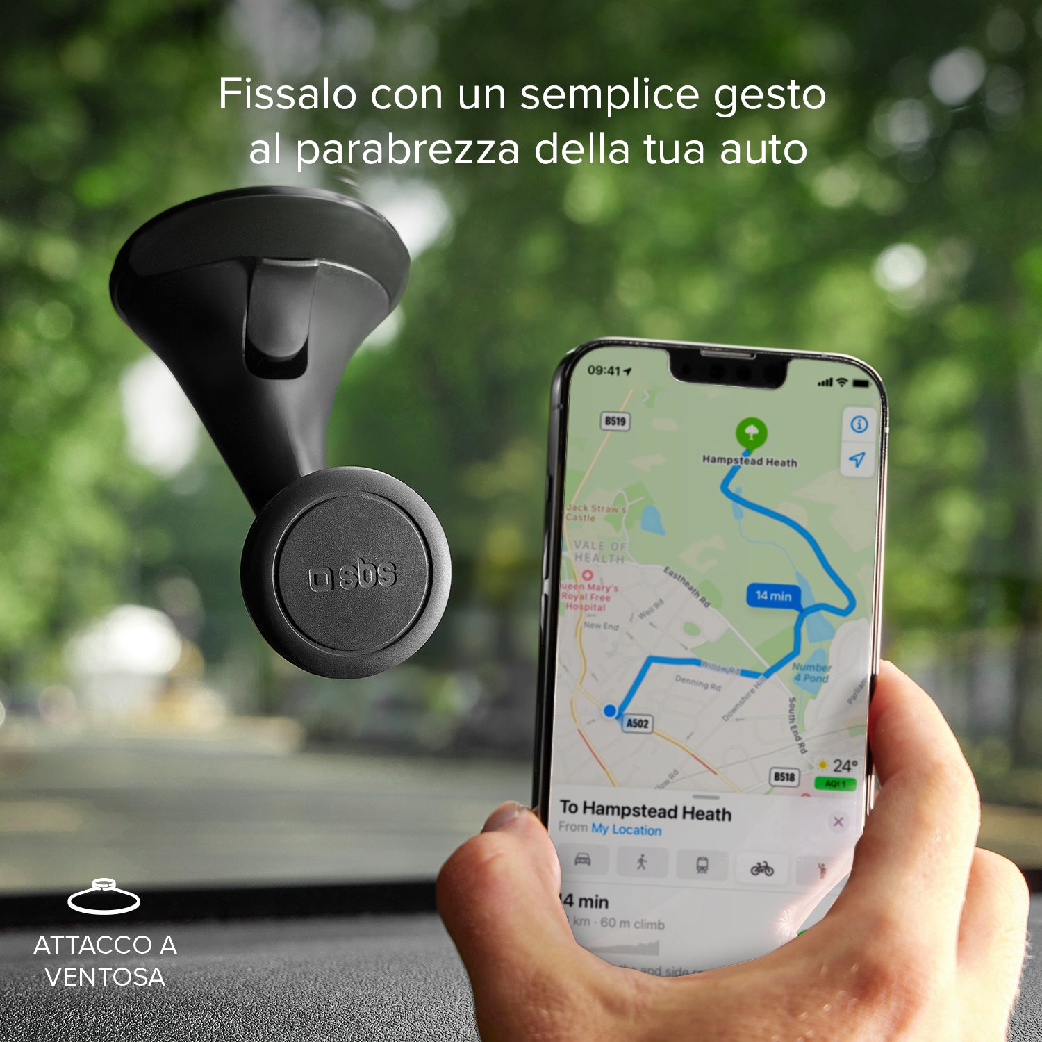 Wind Wide - Supporto auto orientabile per telefono con fissaggio a ventosa