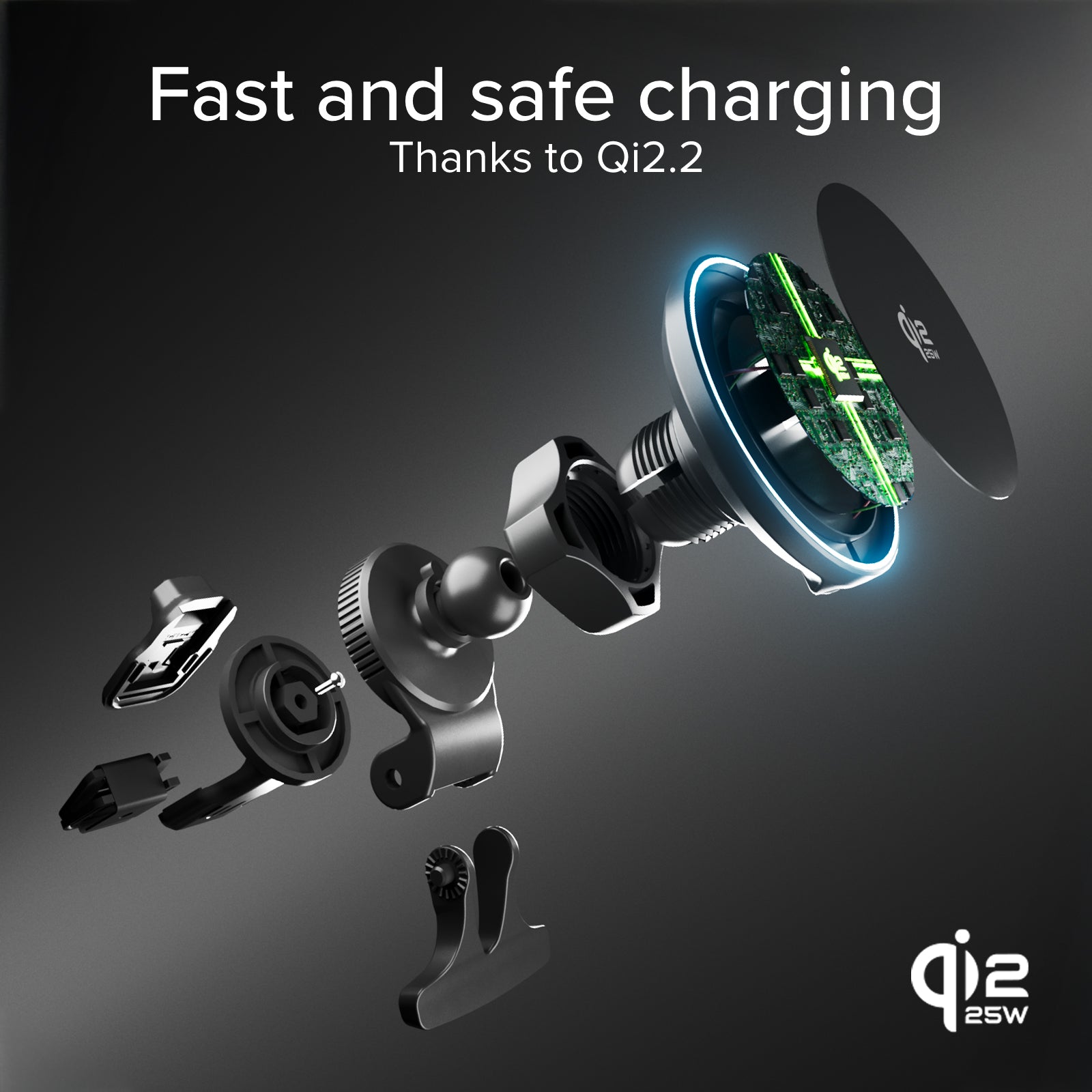 Magnetische Kfz-Halterung mit 25W Qi2.2 Wireless-Laden und LED für Lüftungsschlitz
