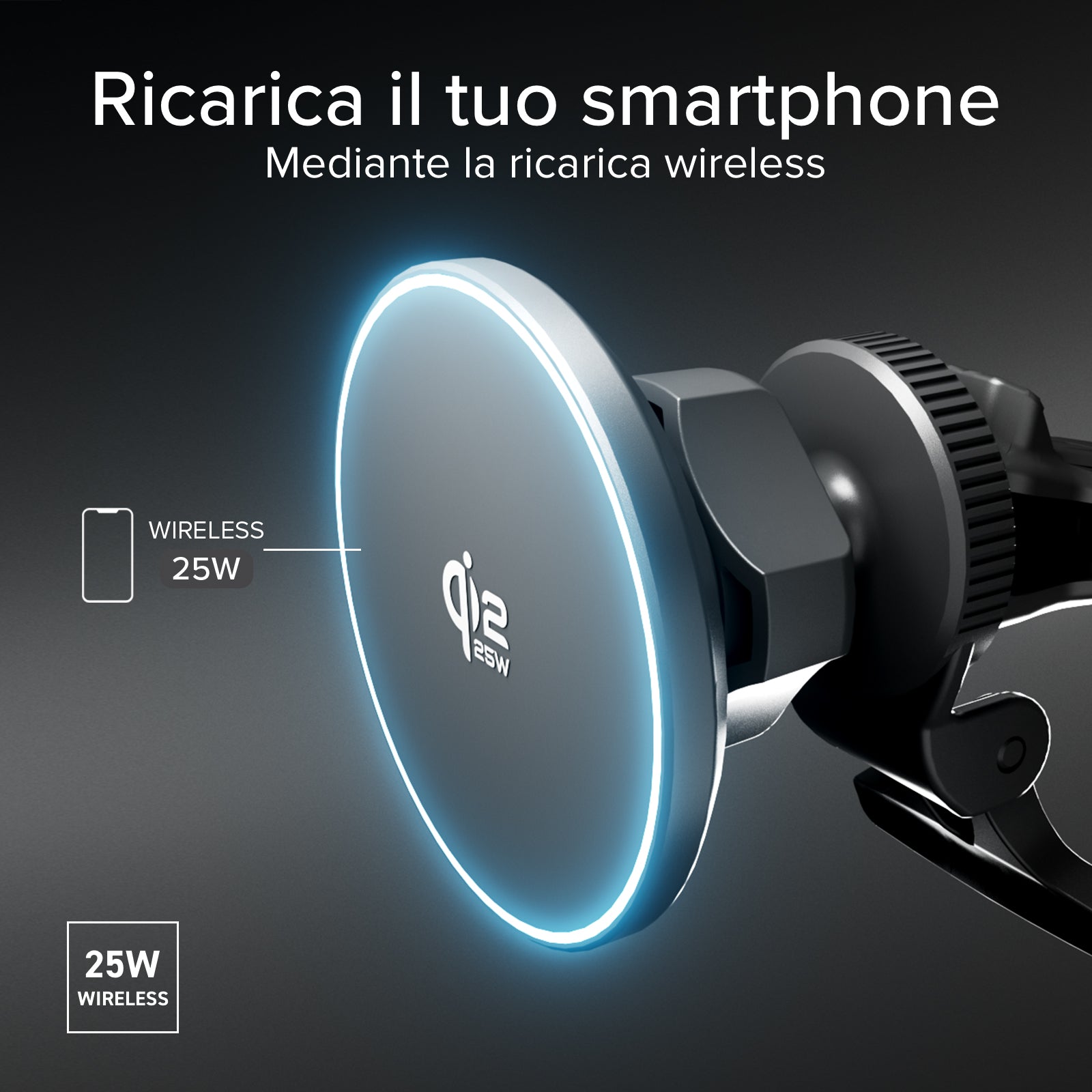 Magnetische Kfz-Halterung mit 25W Qi2.2 Wireless-Laden und LED für Lüftungsschlitz