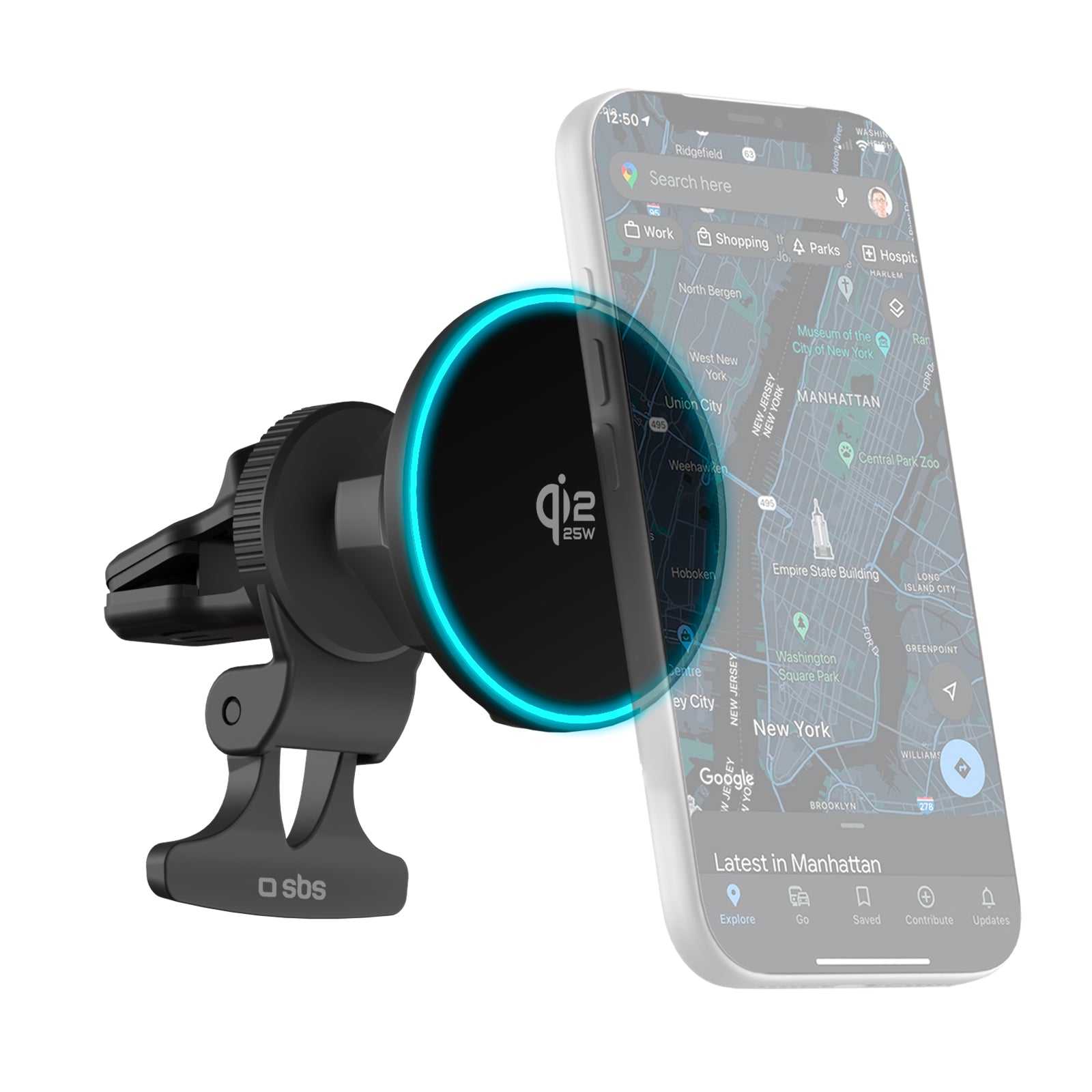 Supporto auto magnetico con ricarica wireless 25W Qi2.2 e LED per bocchetta aria