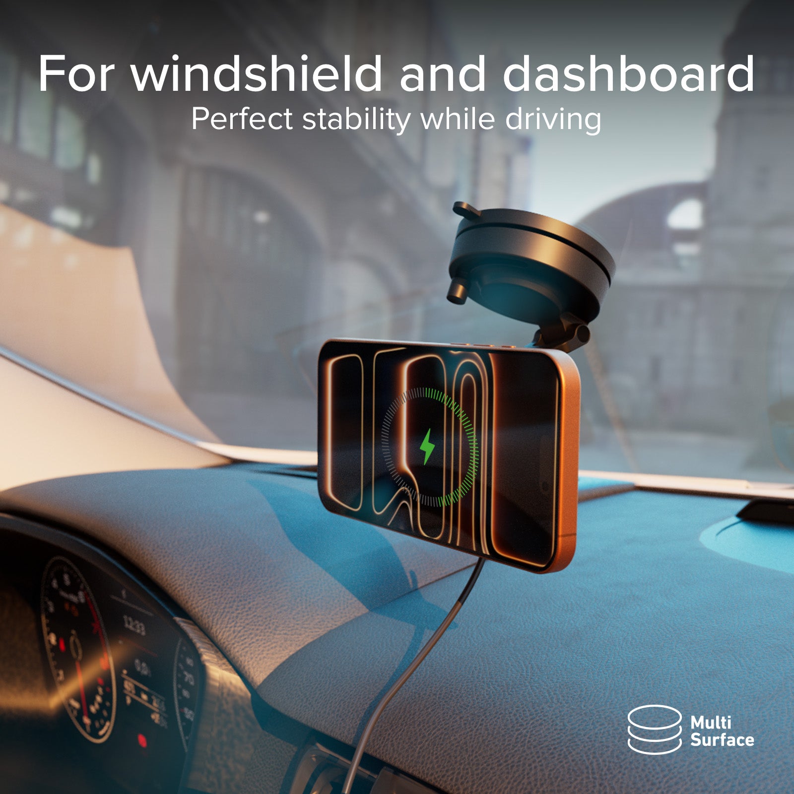 Magnetic wireless car mount 15W with suction cup and 360° rotation