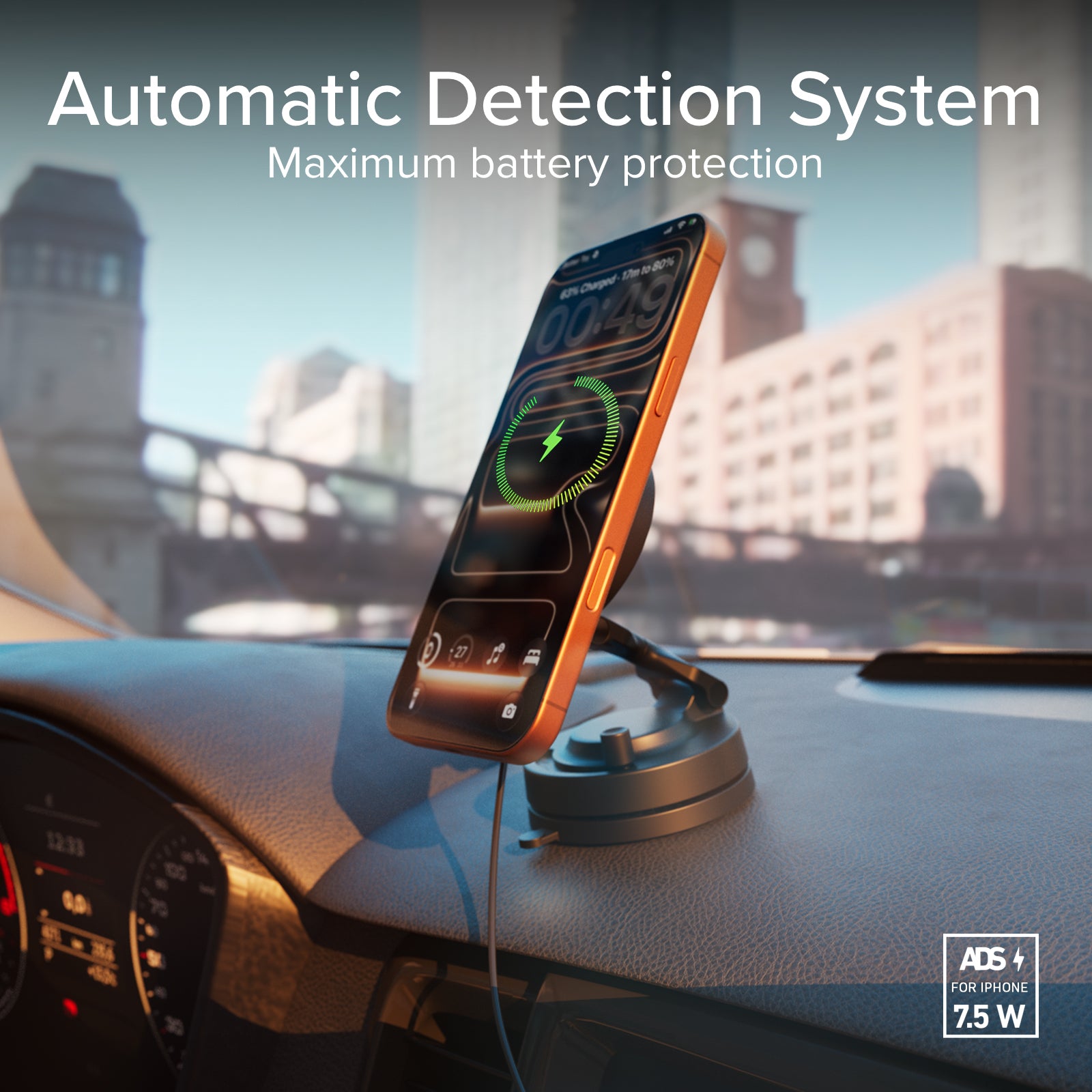 Magnetic wireless car mount 15W with suction cup and 360° rotation