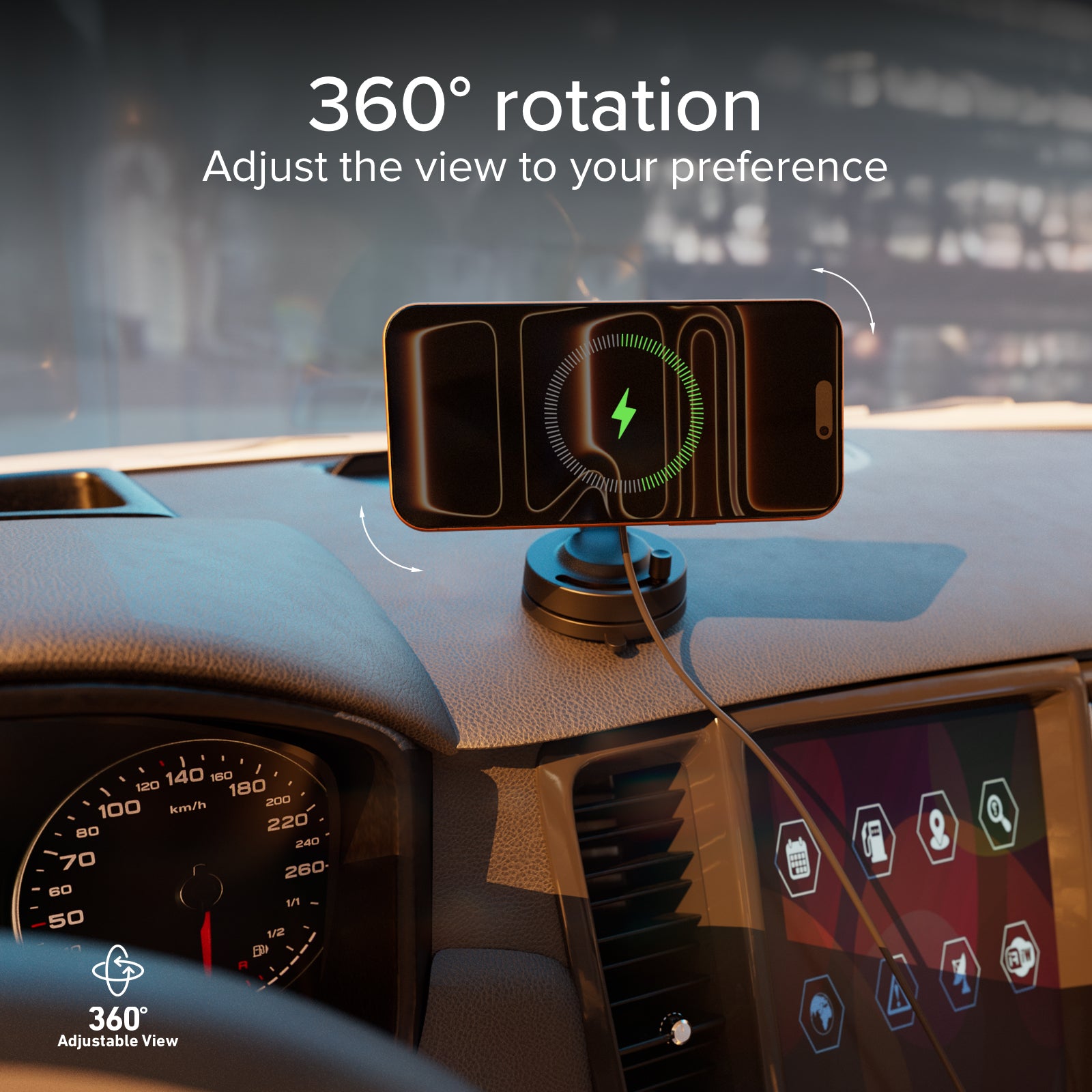 Magnetic wireless car mount 15W with suction cup and 360° rotation