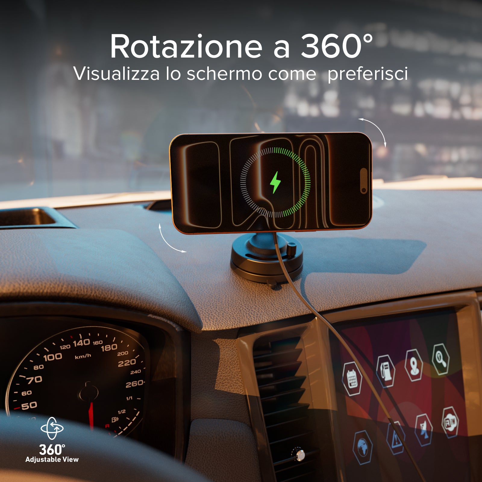 Magnetic wireless car mount 15W with suction cup and 360° rotation
