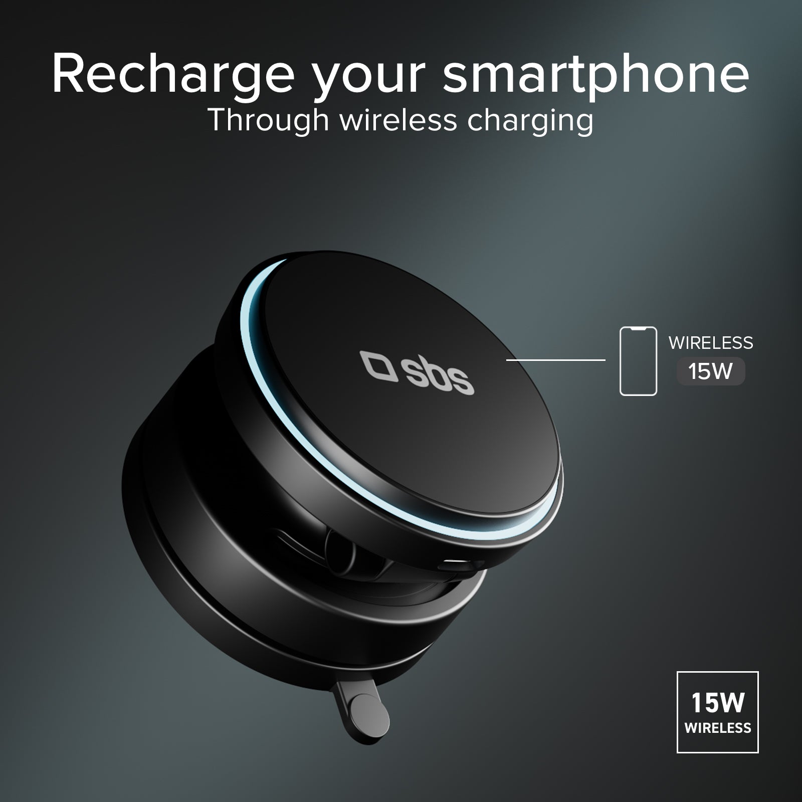 Magnetic wireless car mount 15W with suction cup and 360° rotation