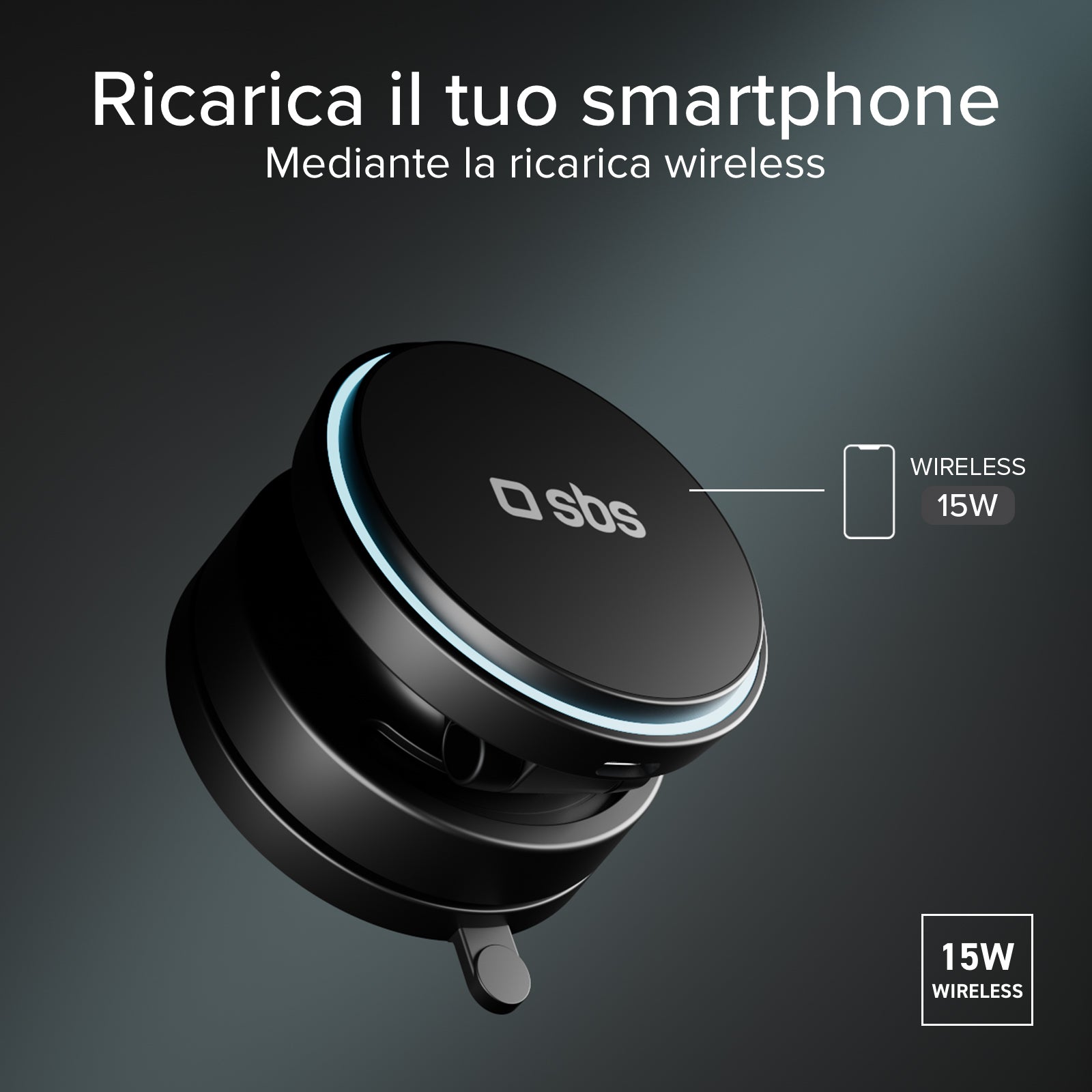 Magnetic wireless car mount 15W with suction cup and 360° rotation