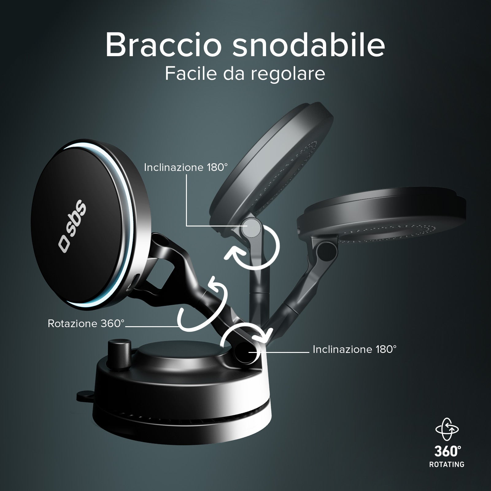 Magnetic wireless car mount 15W with suction cup and 360° rotation