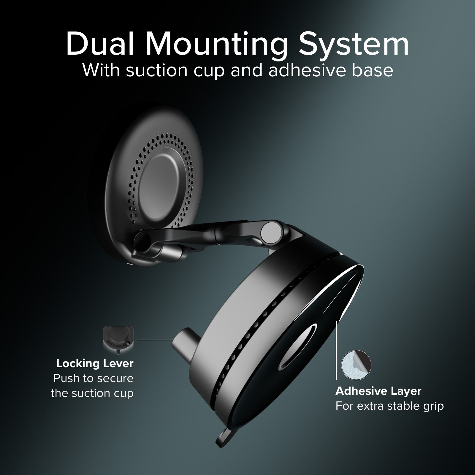 Magnetic wireless car mount 15W with suction cup and 360° rotation