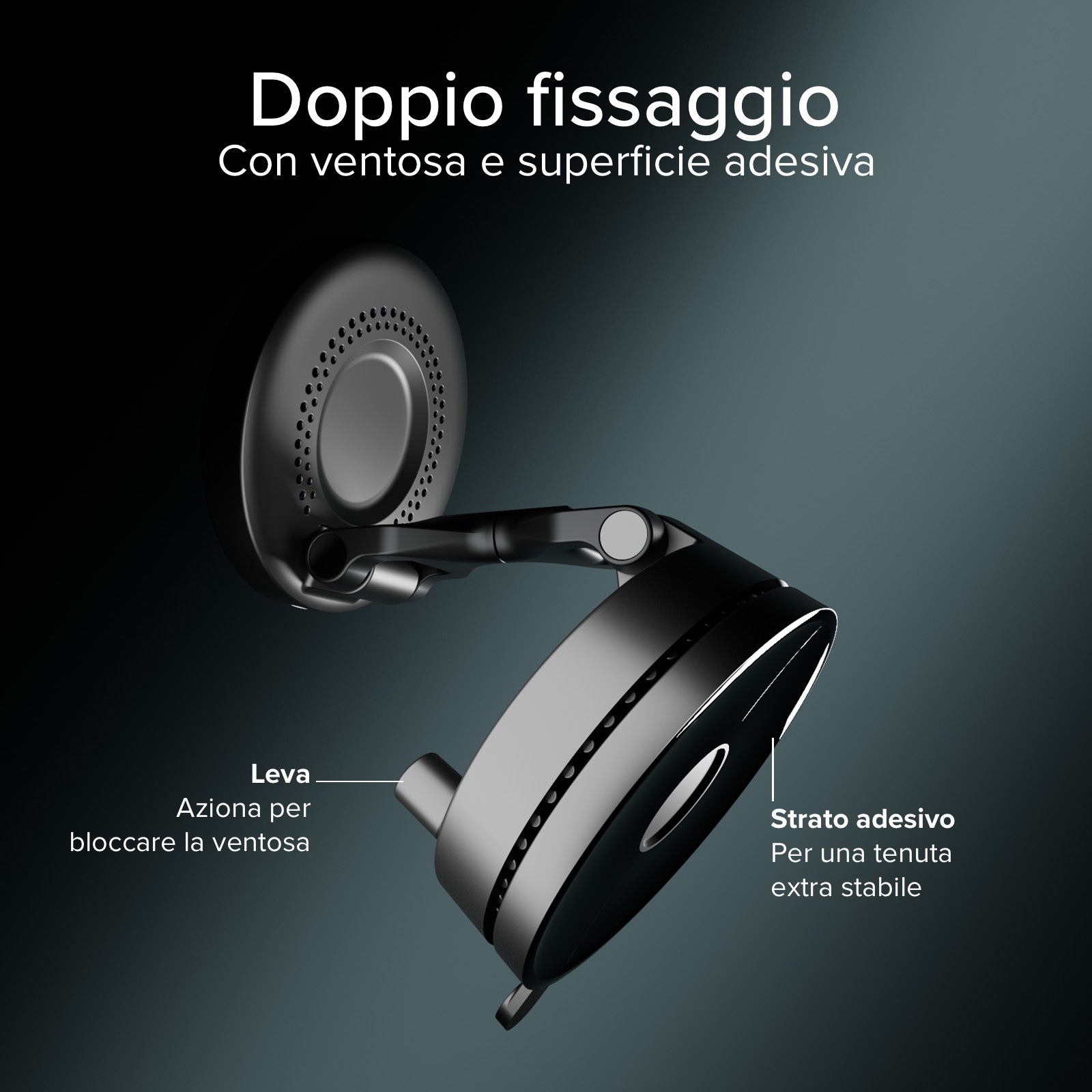 Magnetic wireless car mount 15W with suction cup and 360° rotation