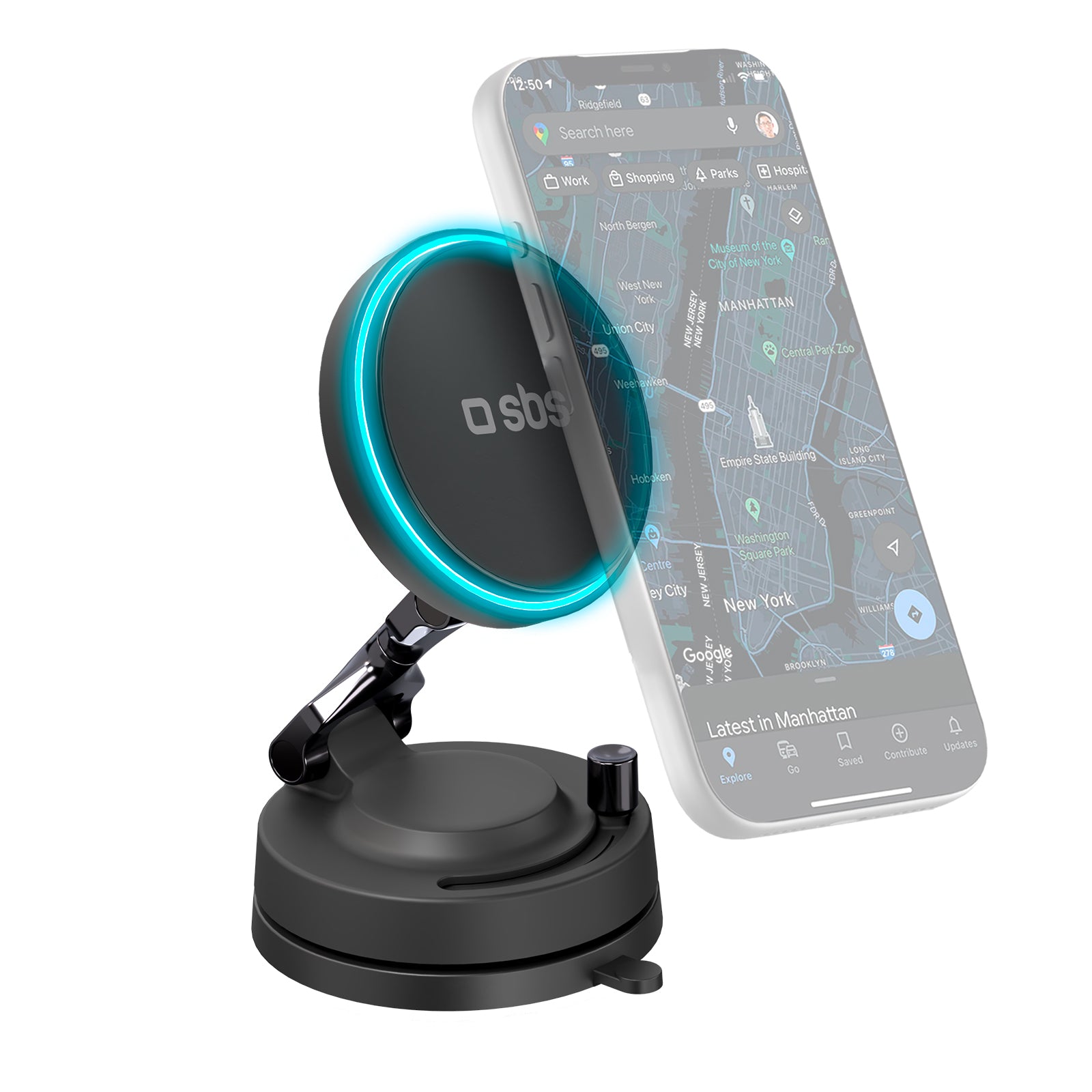 Magnetic wireless car mount 15W with suction cup and 360° rotation