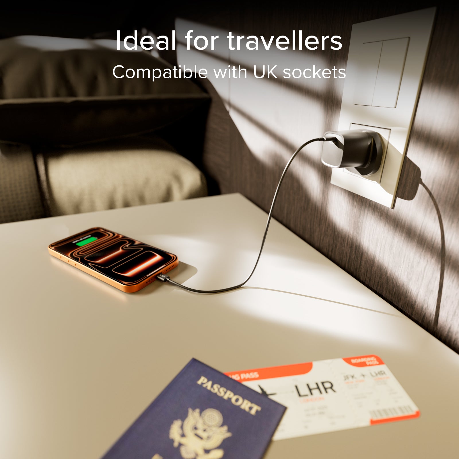 Cargador con puerto USB-C, 20W de potencia y enchufe del Reino Unido