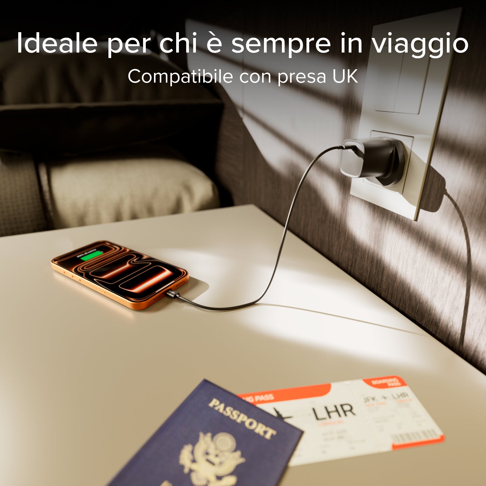 Cargador con puerto USB-C, 20W de potencia y enchufe del Reino Unido