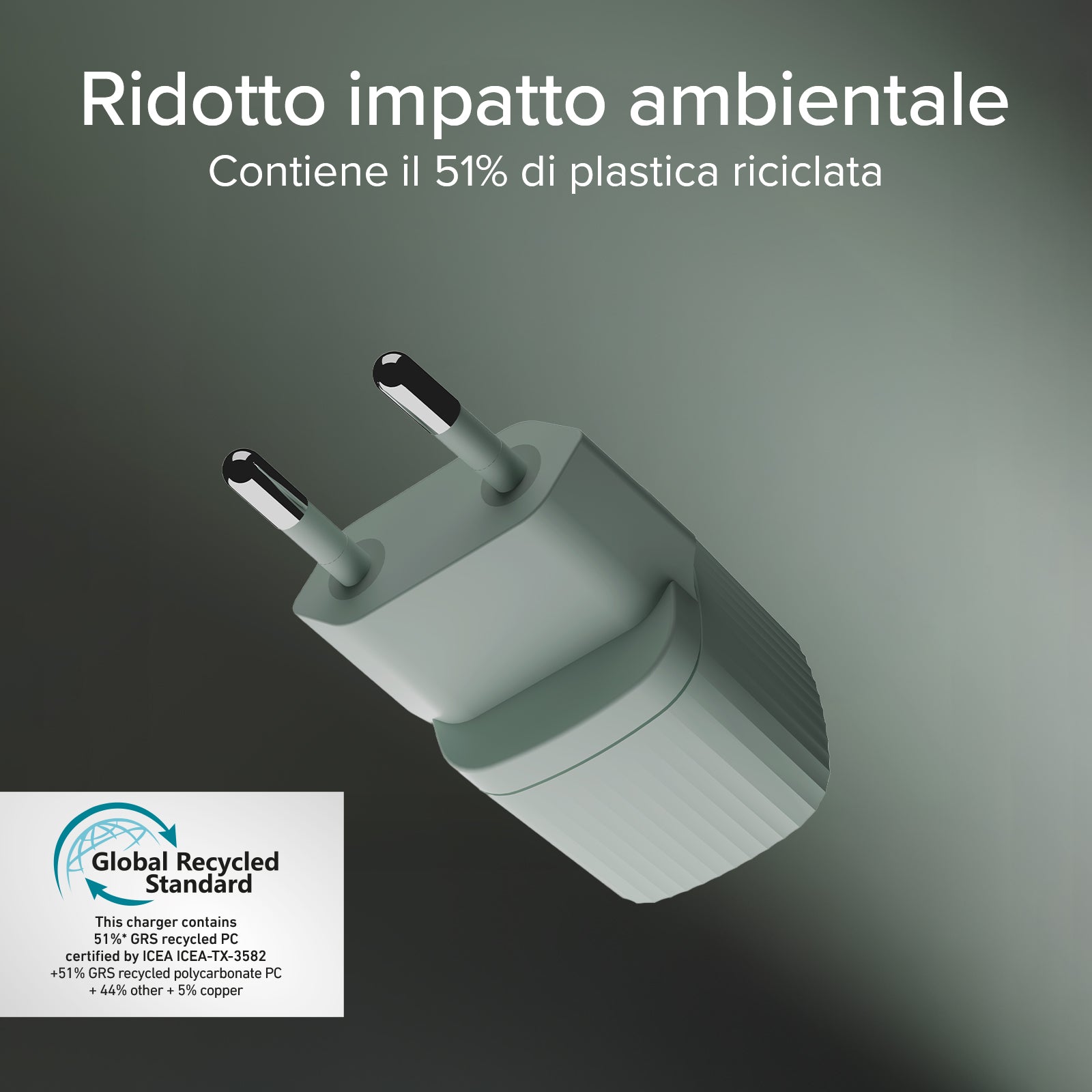 Caricatore caricabatterie con materiale GRS