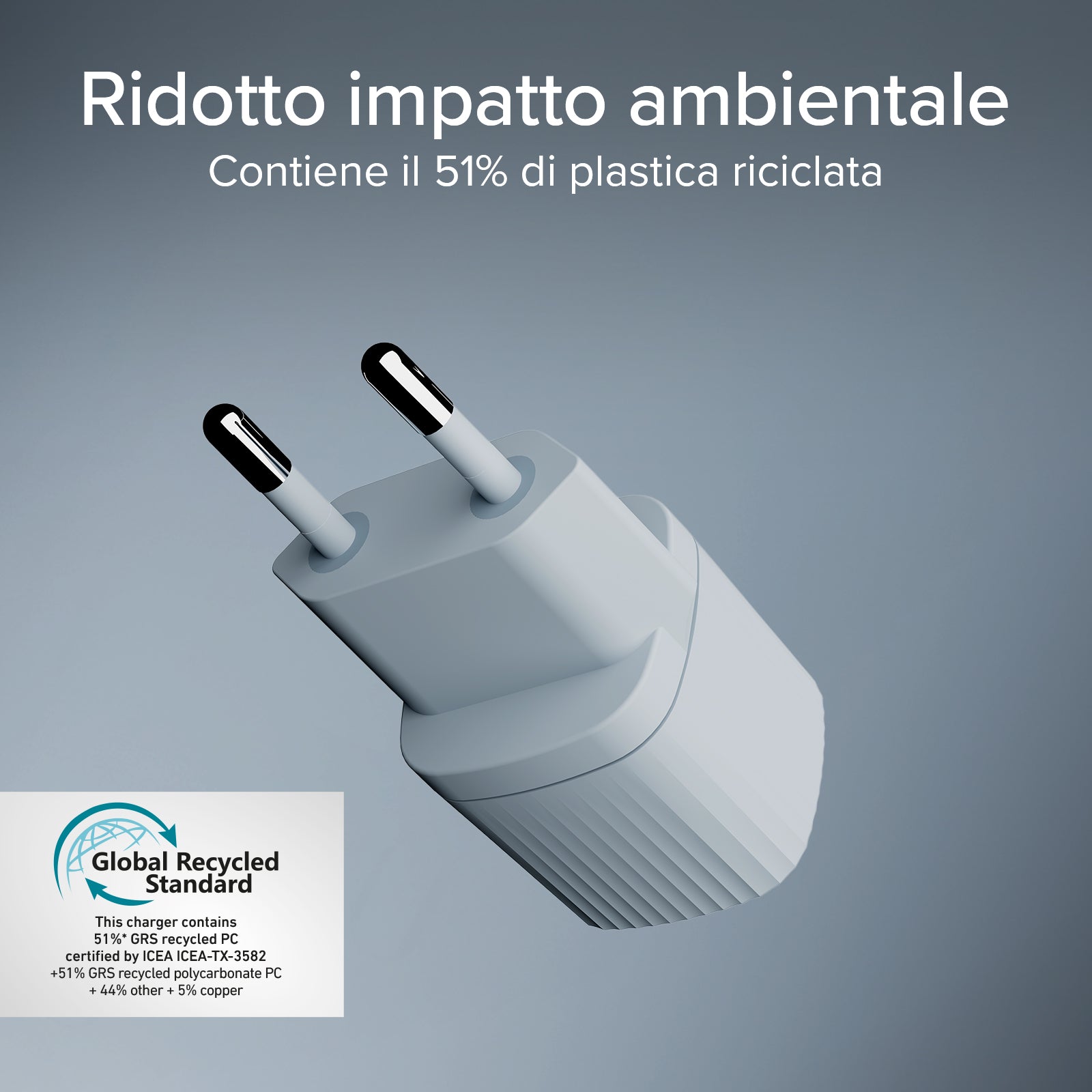 Caricatore caricabatterie con materiale GRS