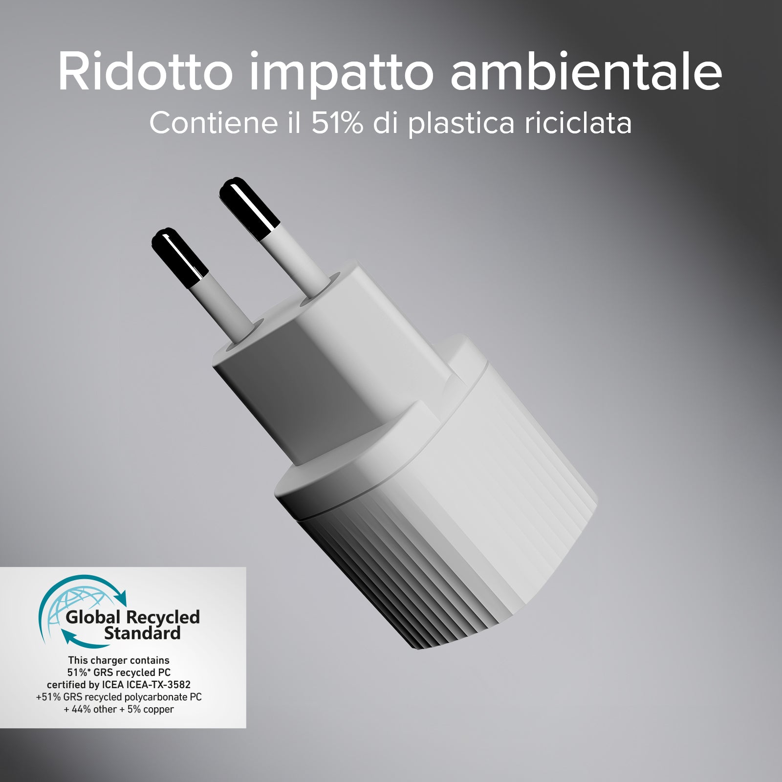 Caricatore caricabatterie con materiale GRS