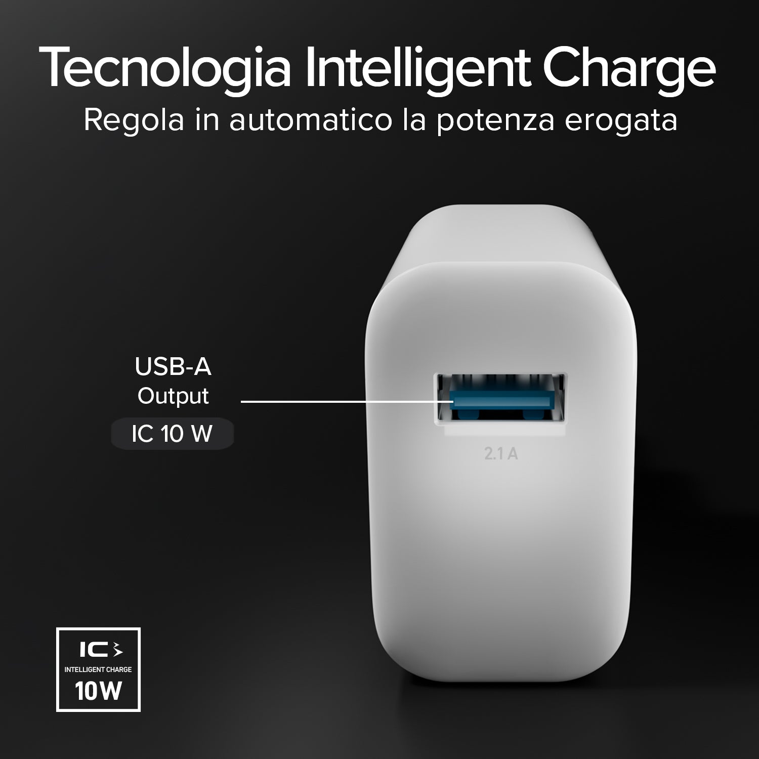 Caricabatterie caricatore 10W - carica rapida porta USB 2.1A Intelligent Charge