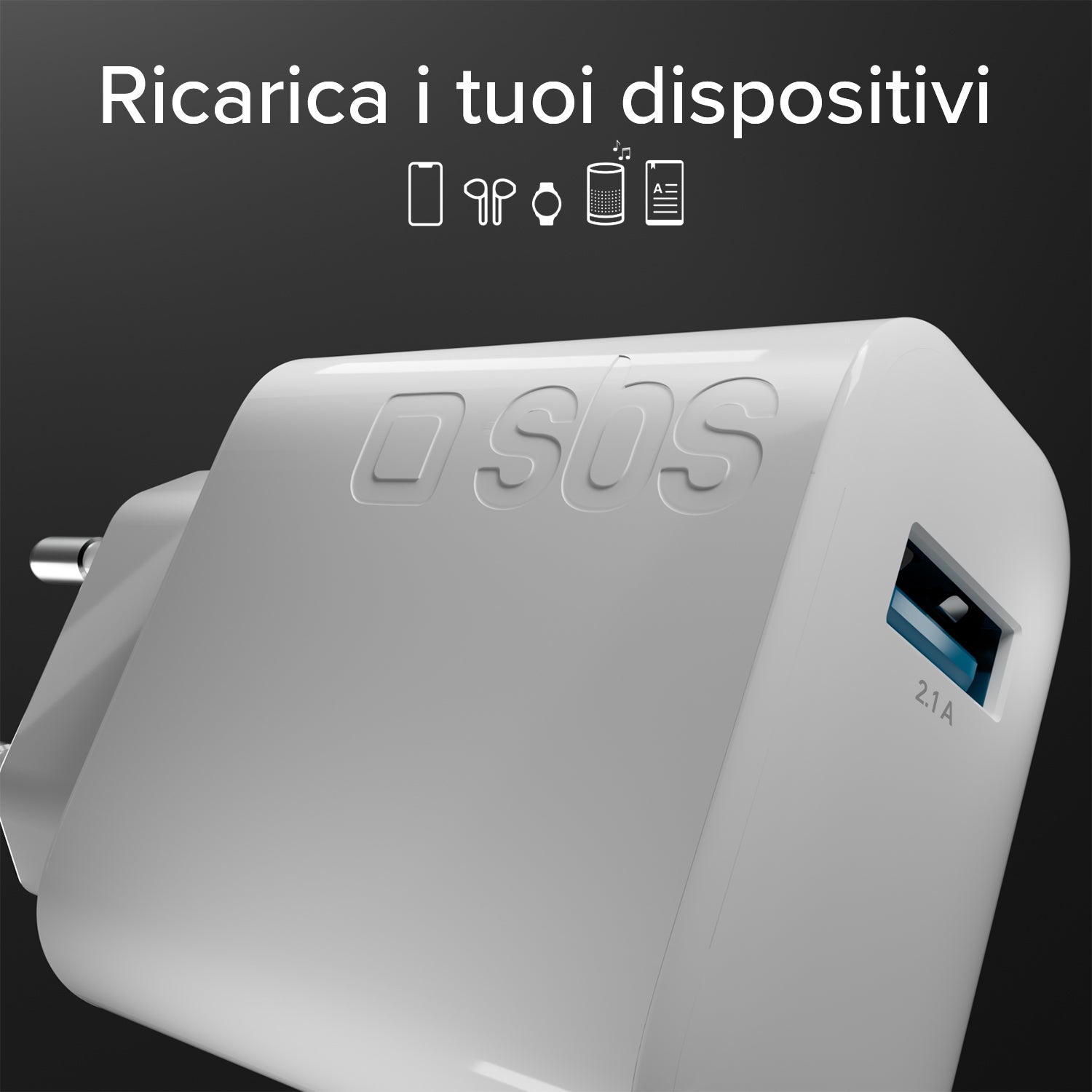 Caricabatterie caricatore 10W - carica rapida porta USB 2.1A Intelligent Charge