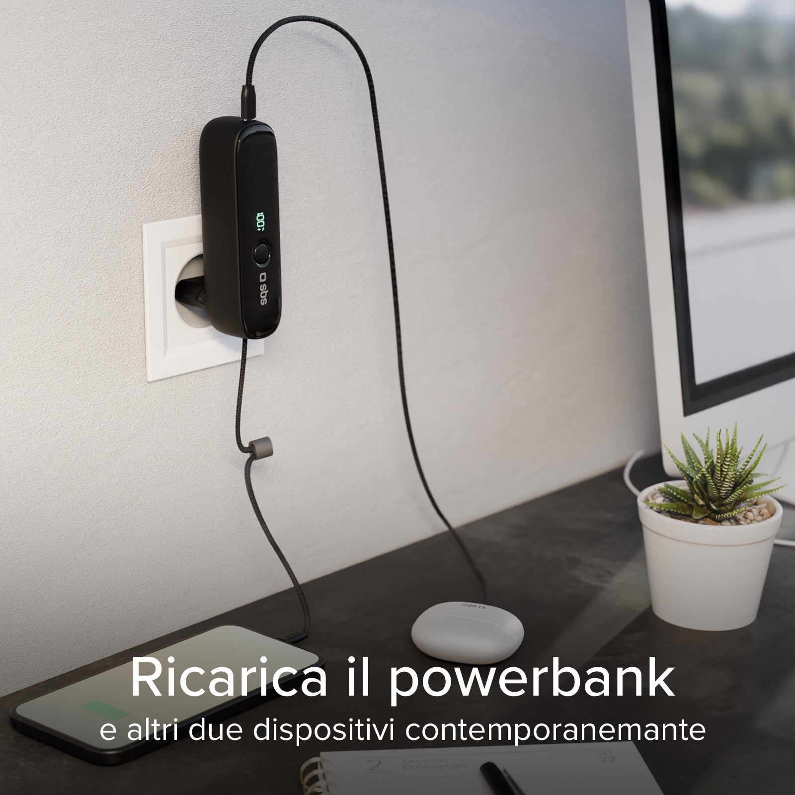 Powerbank Hybride 5000 mAh PD 20 W avec fiche intégrée