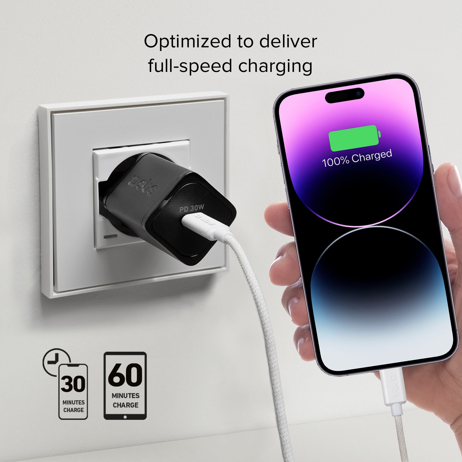 Caricatore caricabatterie ultrarapido GaN da 30 Watt Power Delivery