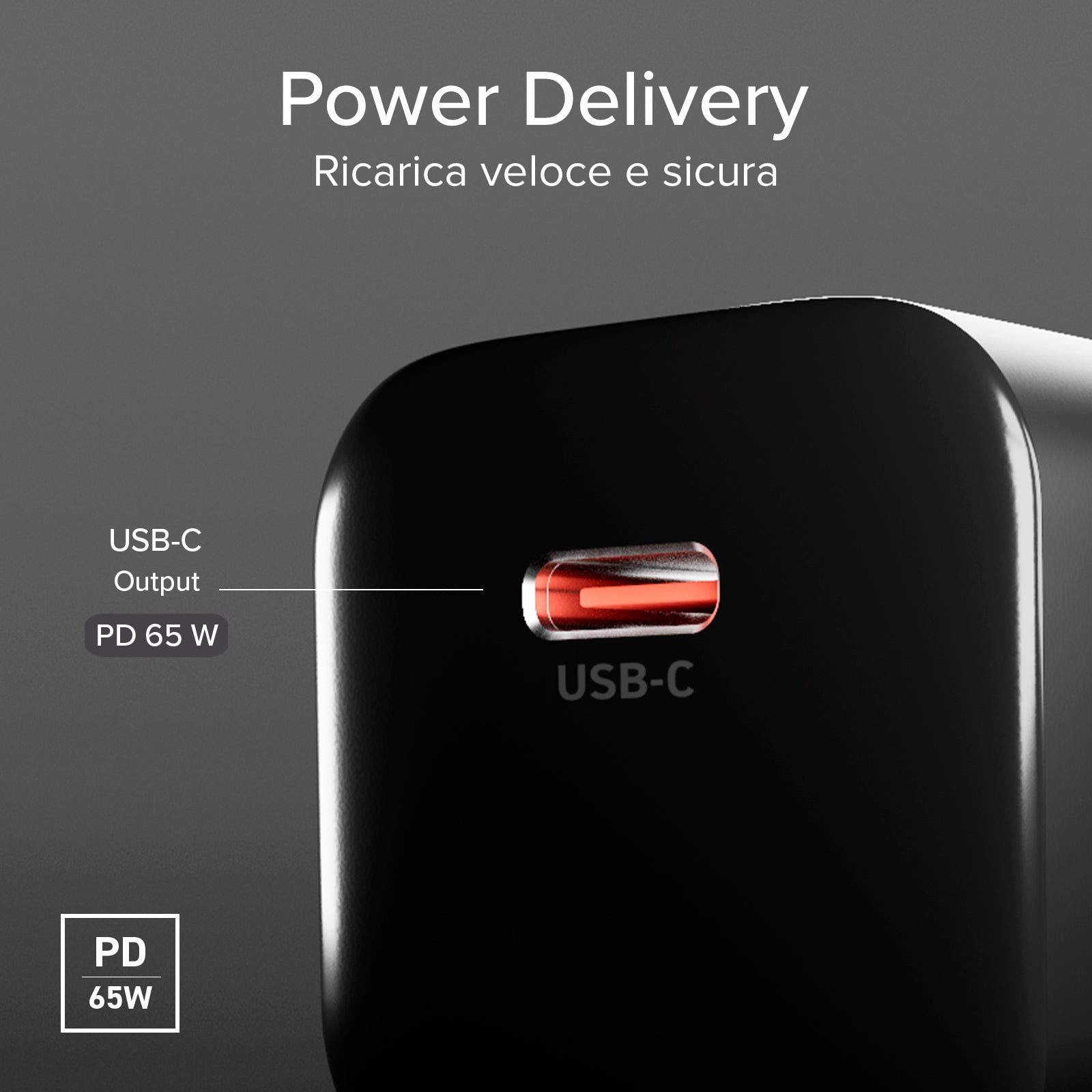 Cargador de pared GaN USB-C de 65 W con Power Delivery 3.0 y fuente de alimentación programable
