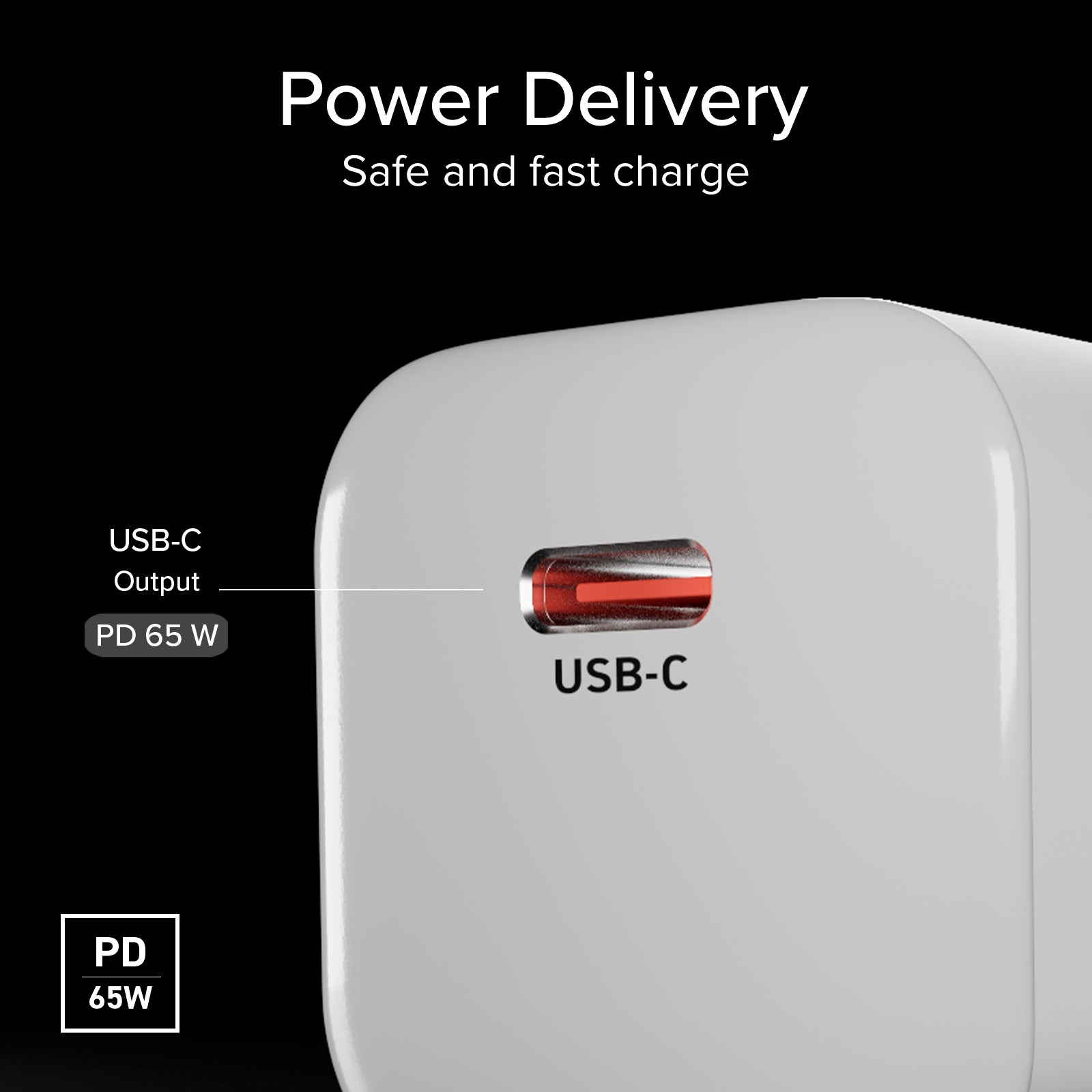 Cargador de pared GaN USB-C de 65 W con Power Delivery 3.0 y fuente de alimentación programable