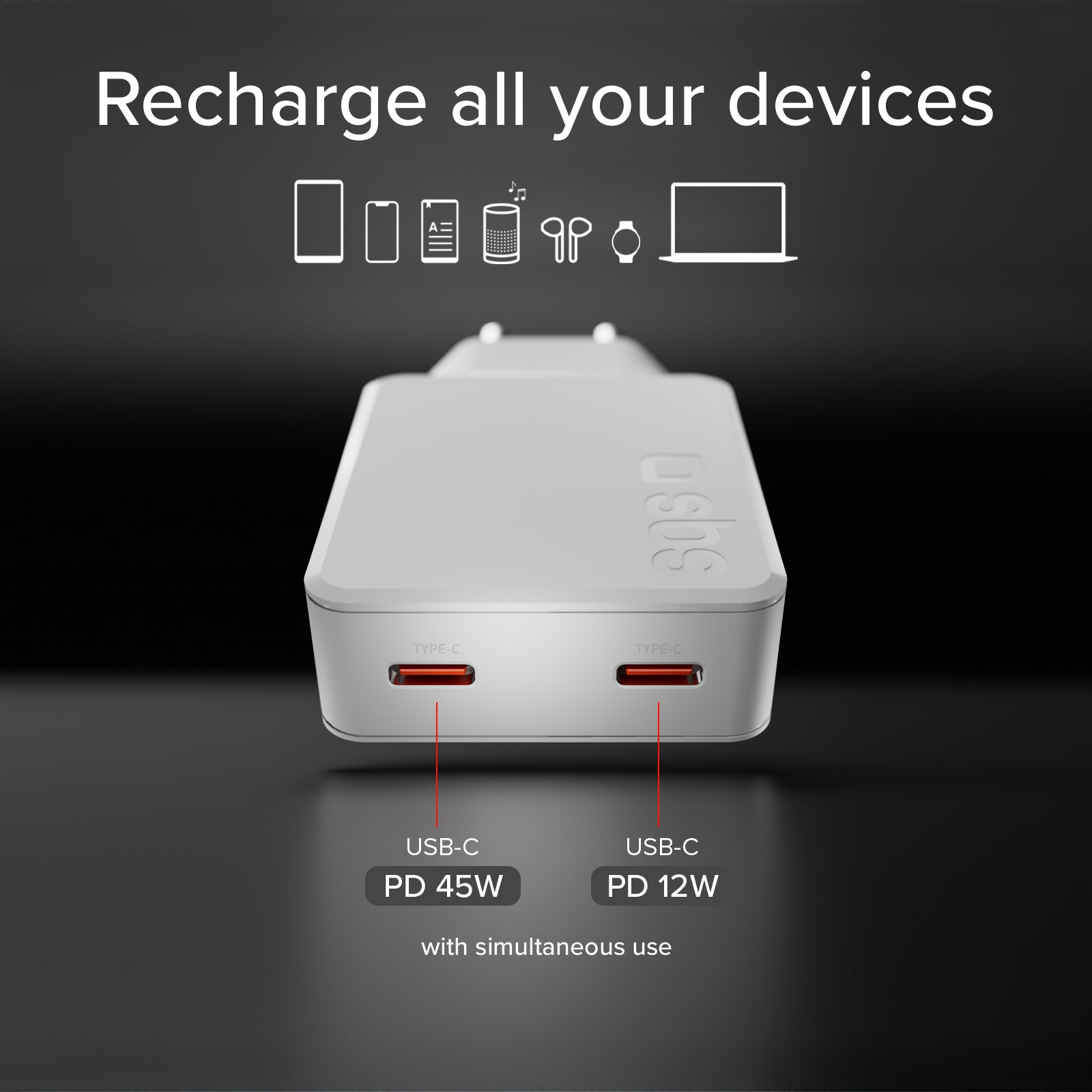 Caricatore ultrasottile 65W con doppia USB‑C