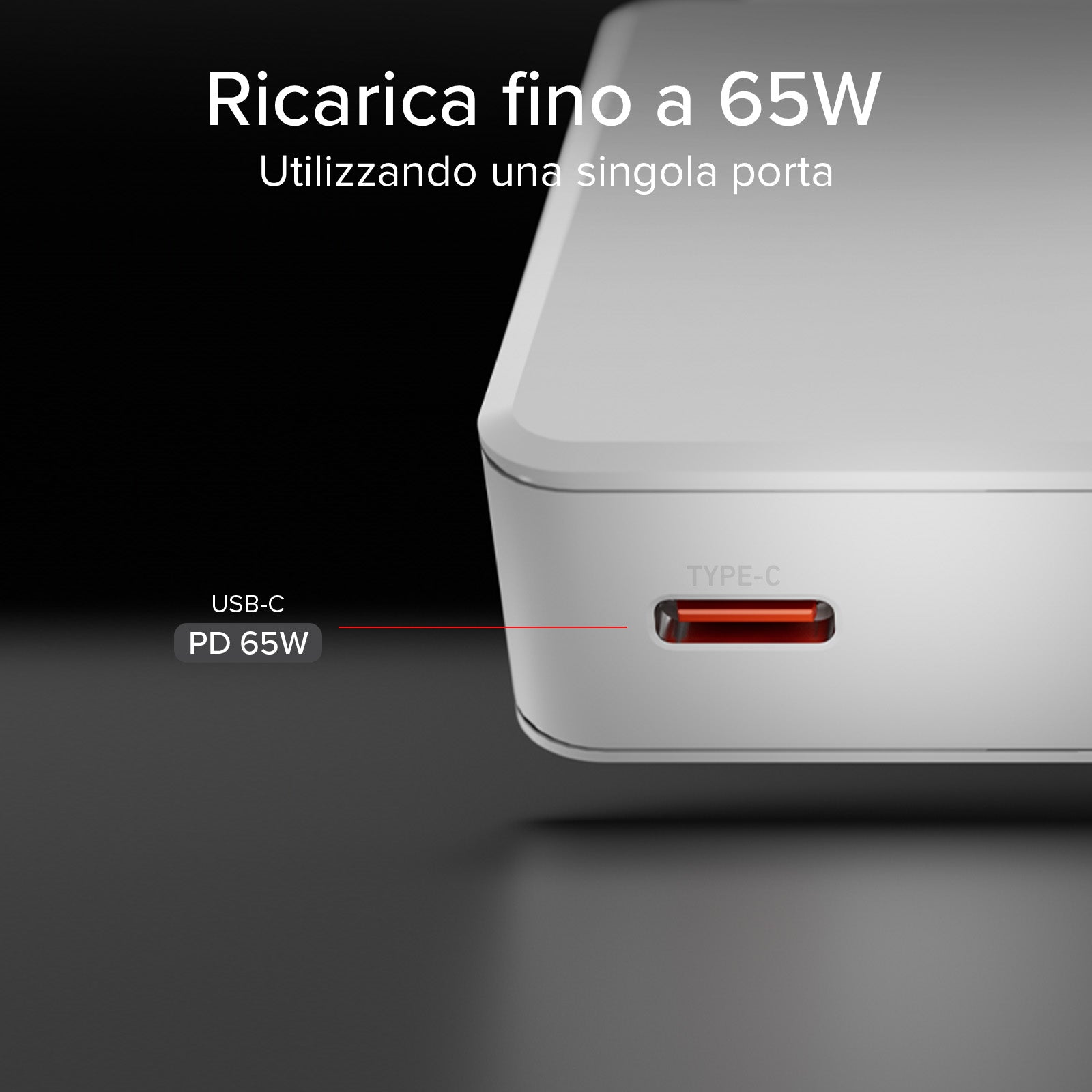 Caricatore ultrasottile 65W con doppia USB‑C