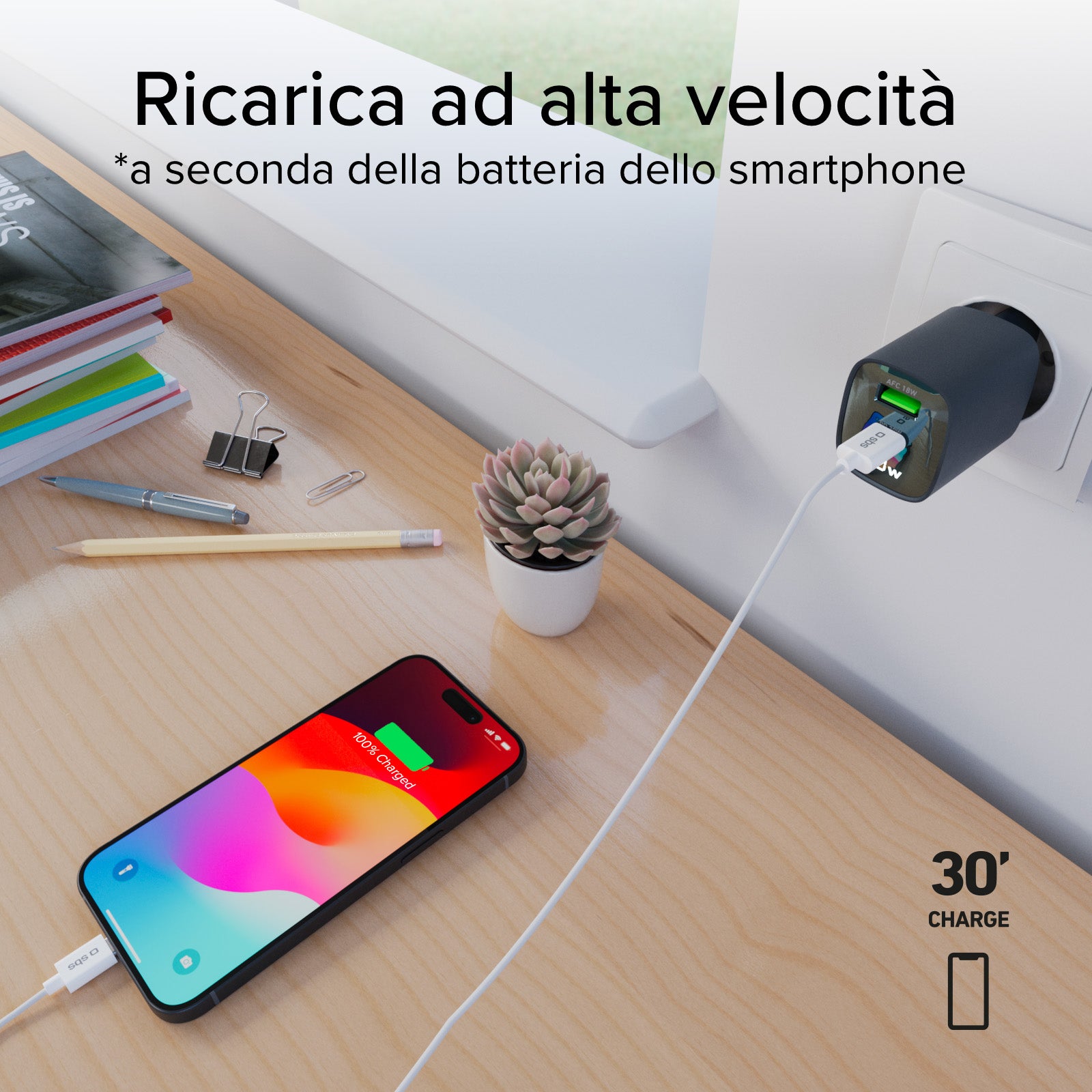 Caricabatterie da muro, schermo LCD, 1 uscita USB-C PD 30W, 1 uscita USB-A 18W